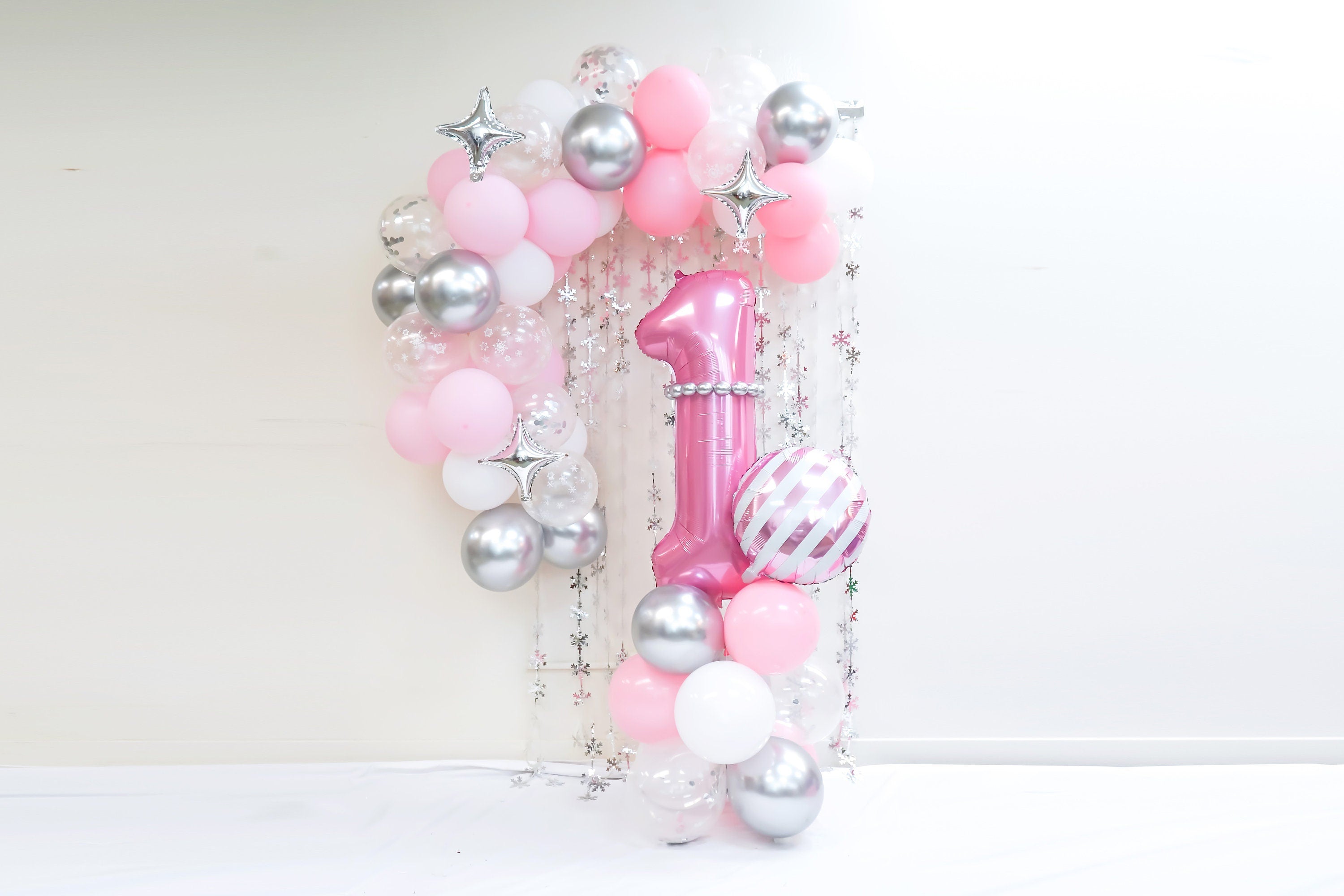 Winter Onederland Birthday Balloon Garland kit | Pink Winter Wonderland Birthday column | Winter Baby Shower | Winter Bridal Arch