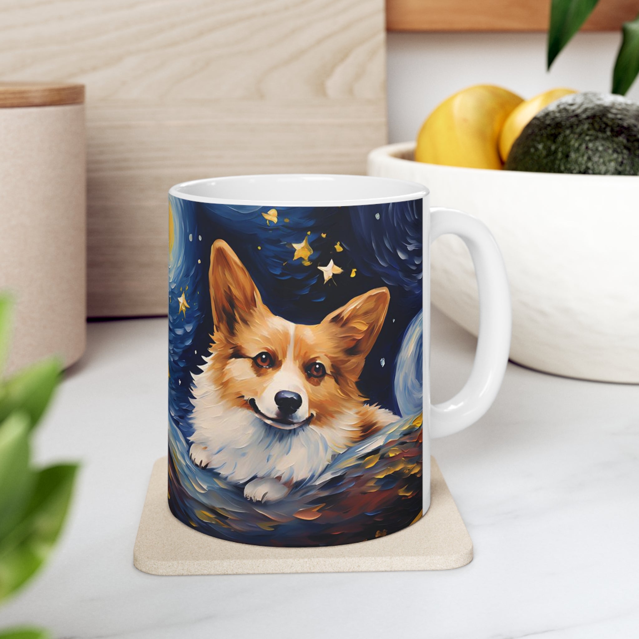 Corgi Starry Night Ceramic Coffee Mug 11oz | Corgi Dog Lover Starry Night Art Mug | Gift for Her/Him Corgi Lover