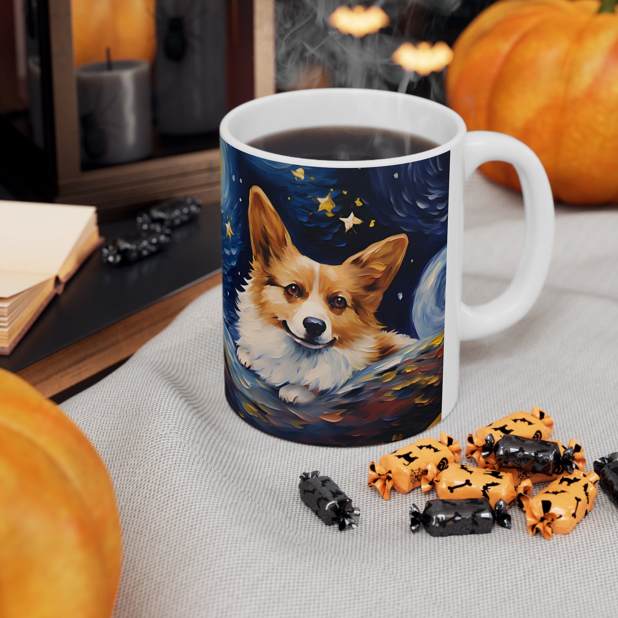 Corgi Starry Night Ceramic Coffee Mug 11oz | Corgi Dog Lover Starry Night Art Mug | Gift for Her/Him Corgi Lover