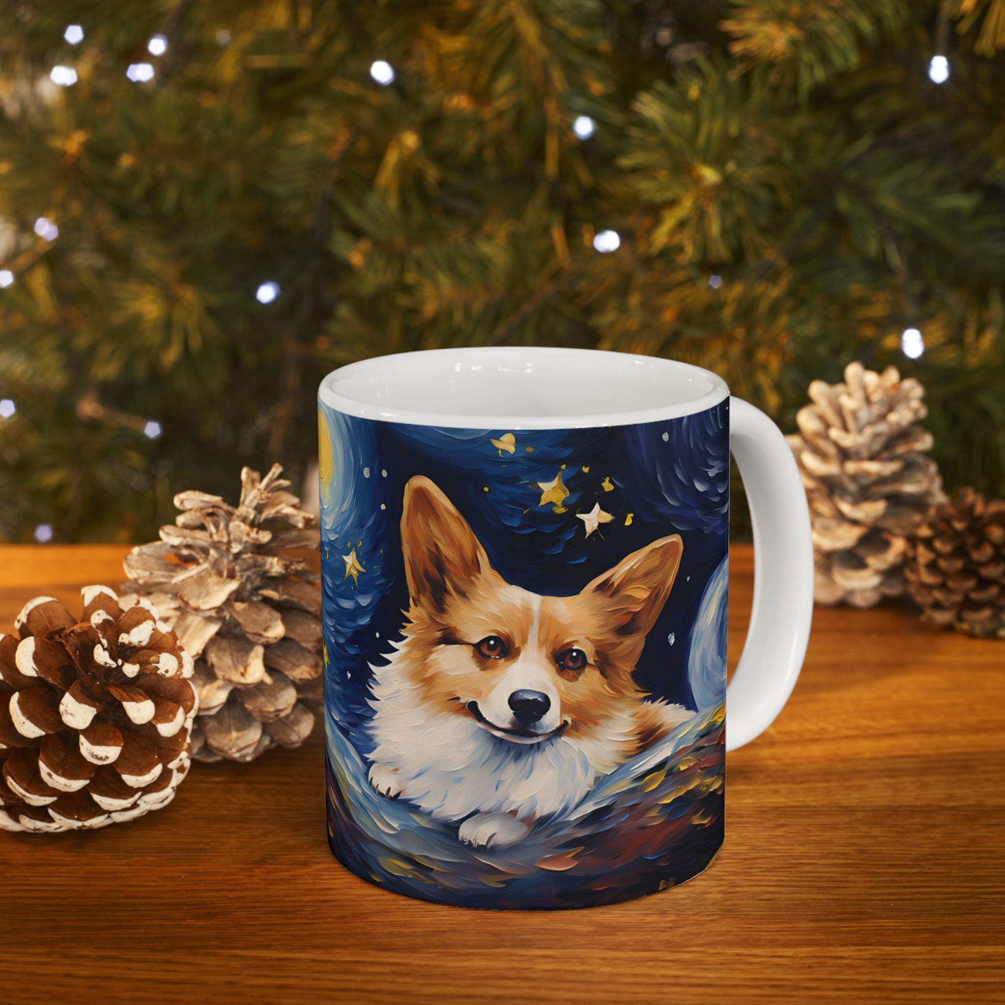 Corgi Starry Night Ceramic Coffee Mug 11oz | Corgi Dog Lover Starry Night Art Mug | Gift for Her/Him Corgi Lover