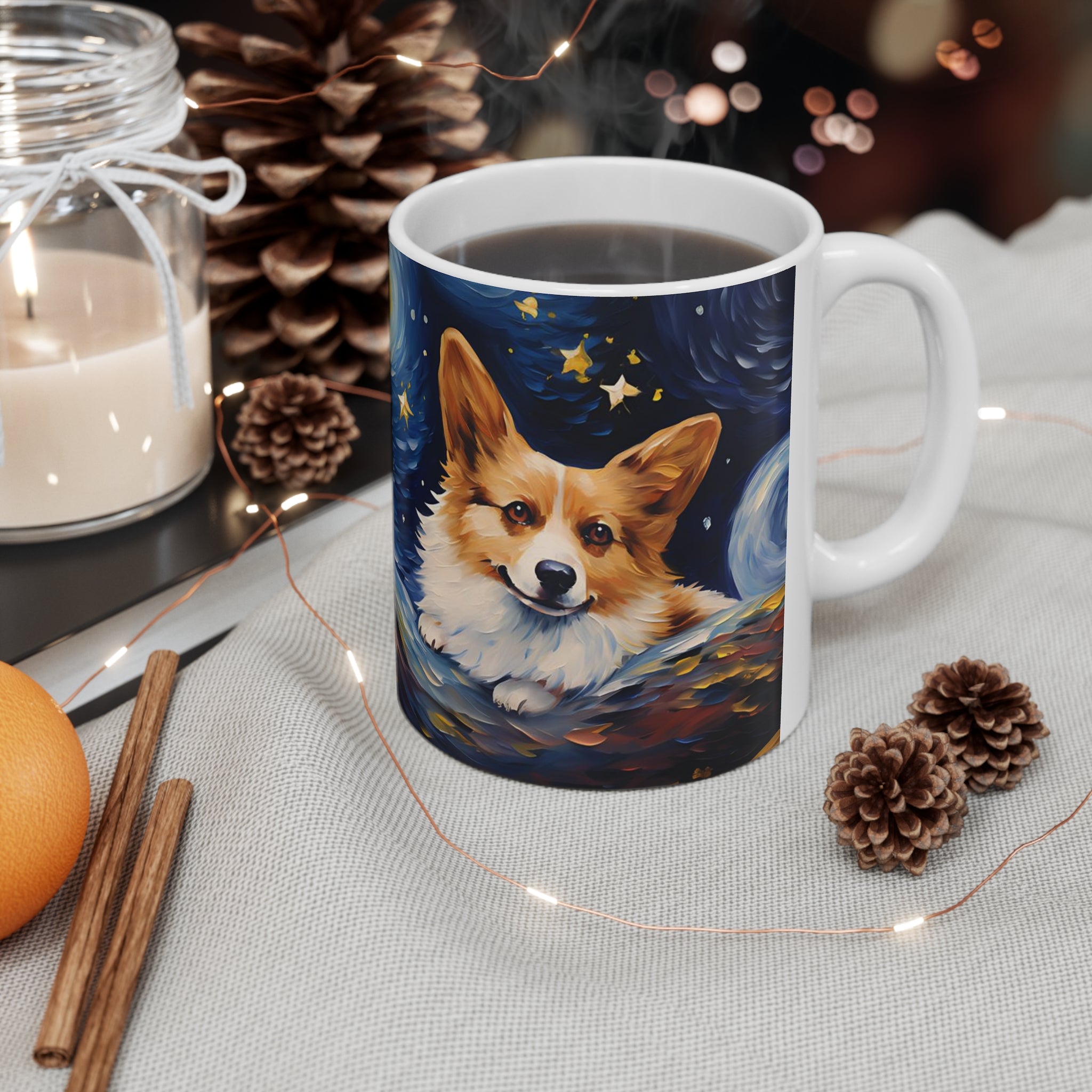 Corgi Starry Night Ceramic Coffee Mug 11oz | Corgi Dog Lover Starry Night Art Mug | Gift for Her/Him Corgi Lover