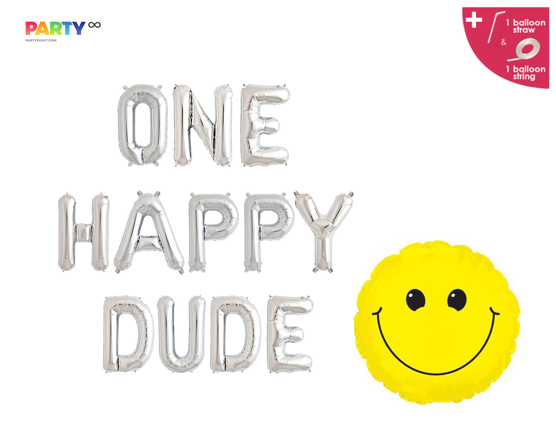 One Happy Dude Birthday Banner First Birthday Balloons | 1st Birthday Bear Balloon | Happy Dude 1st Birthday Party | Smily Face Balloon 17''