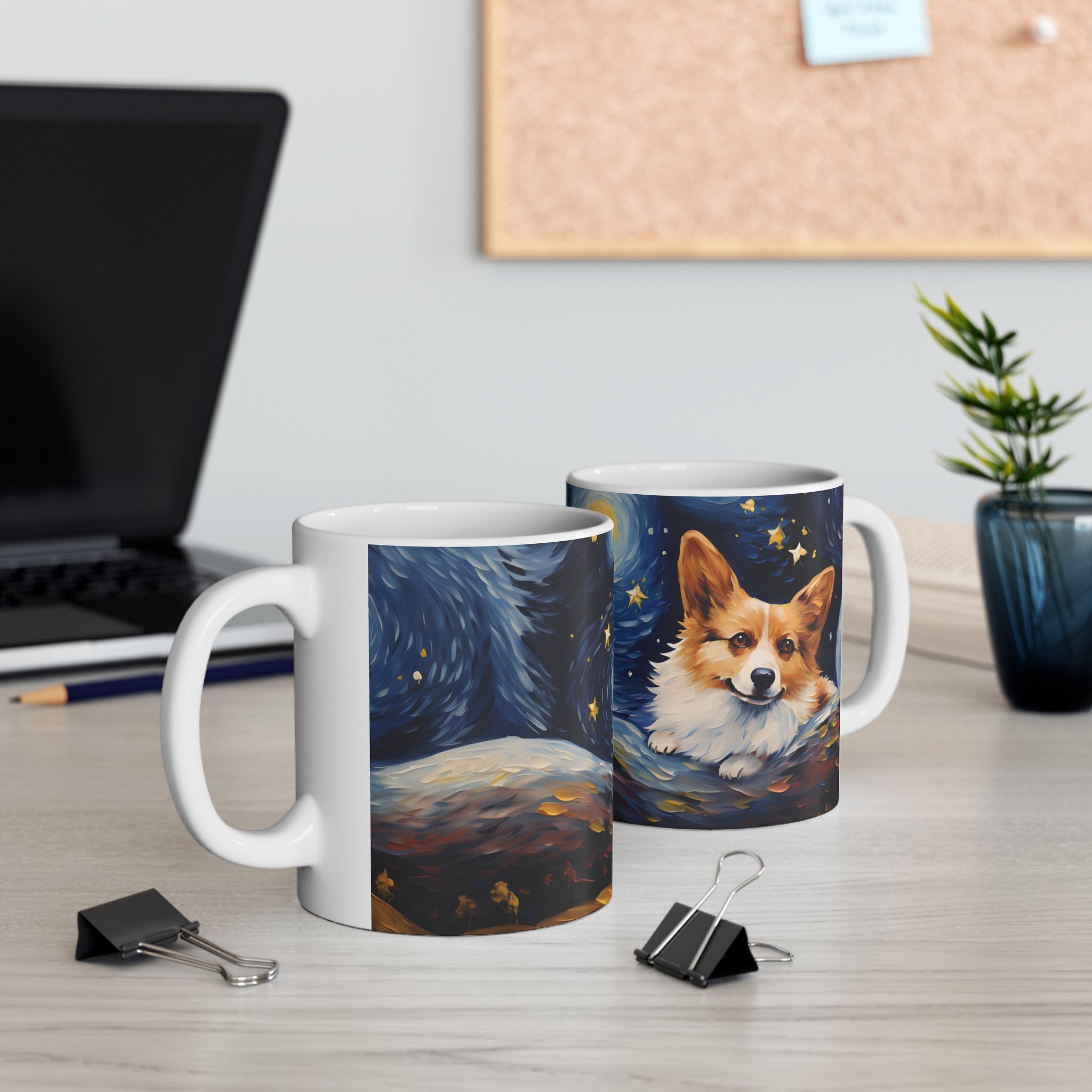 Corgi Starry Night Ceramic Coffee Mug 11oz | Corgi Dog Lover Starry Night Art Mug | Gift for Her/Him Corgi Lover
