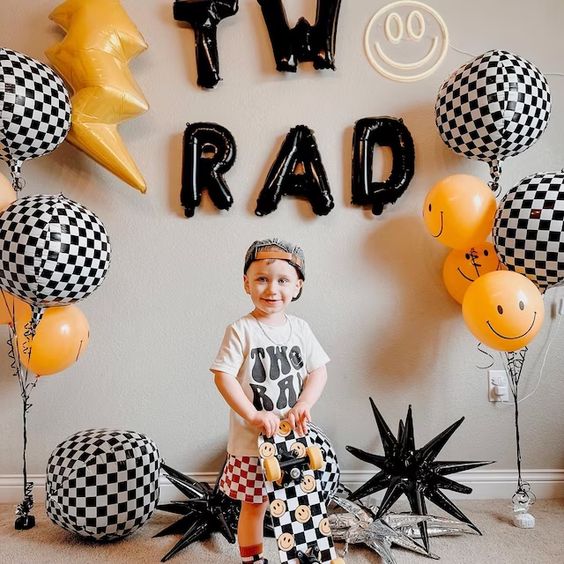 Two Rad Balloon Banner with Smile Face balloon  | Happy Dude Themed 2nd Birthday Party Decorations | 2nd Birthday party