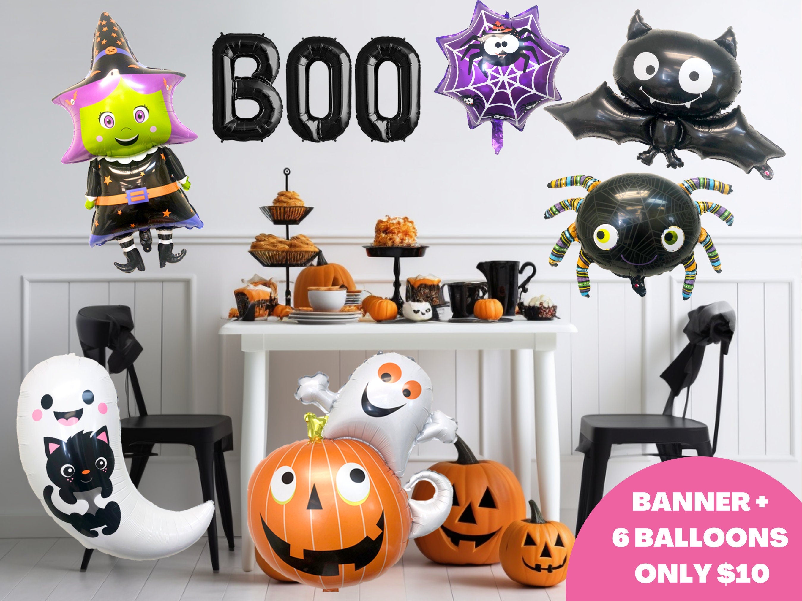 halloween balloons | BOO Halloween Balloon Banner | ghost balloon Halloween decorations | halloween birthday party decorations bat balloon