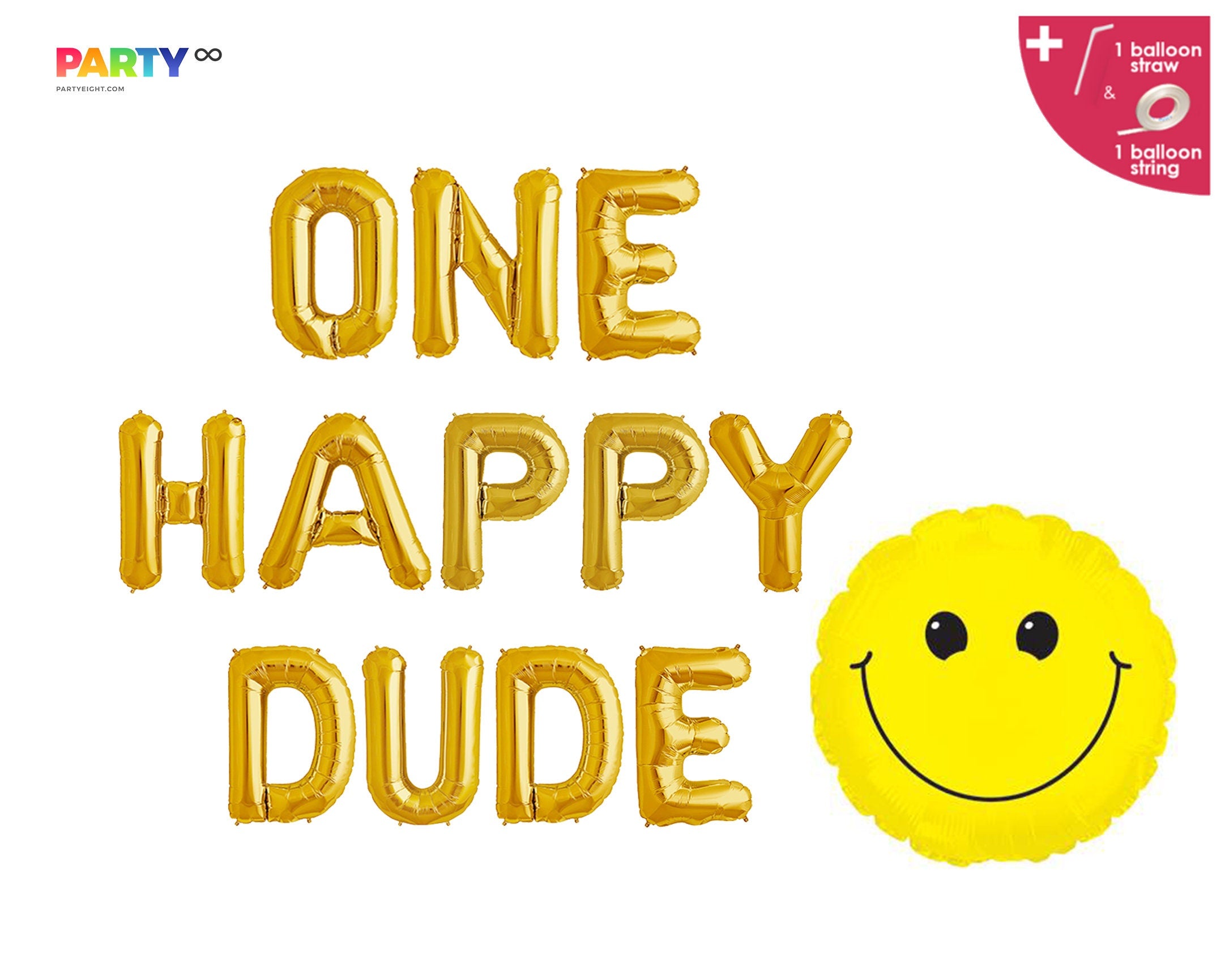 One Happy Dude Birthday Banner First Birthday Balloons | 1st Birthday Bear Balloon | Happy Dude 1st Birthday Party | Smily Face Balloon 17''