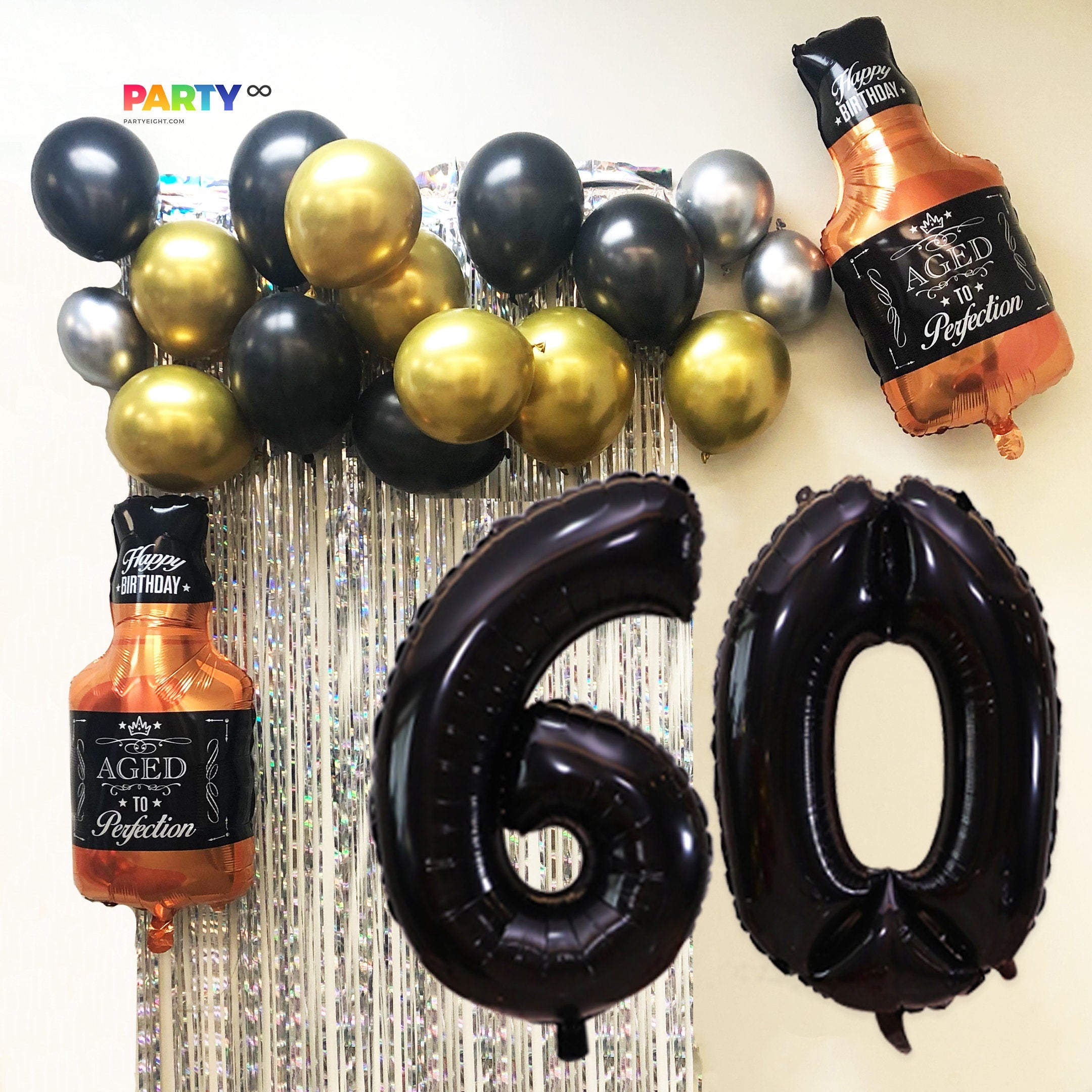 Black Theme 60th Birthday Balloon Decorations | Black Birthday decor 60th Birthday party decor | Birthday ideas