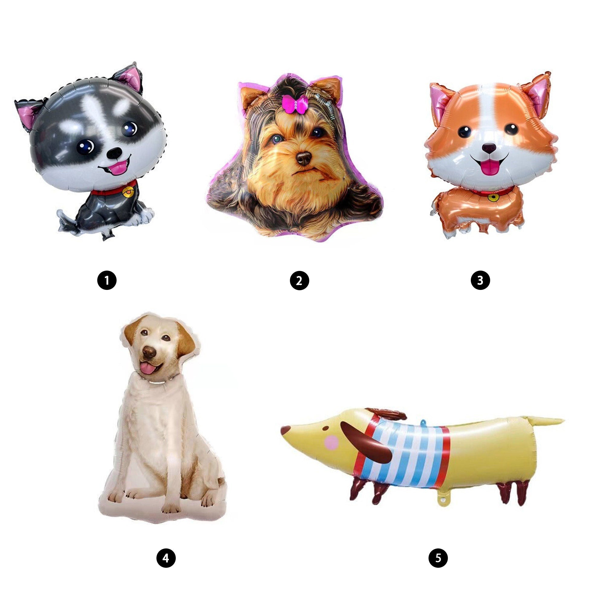 Dog Birthday Party Mylar Balloons: Corgi, Dachshund, Husky, Yorkie