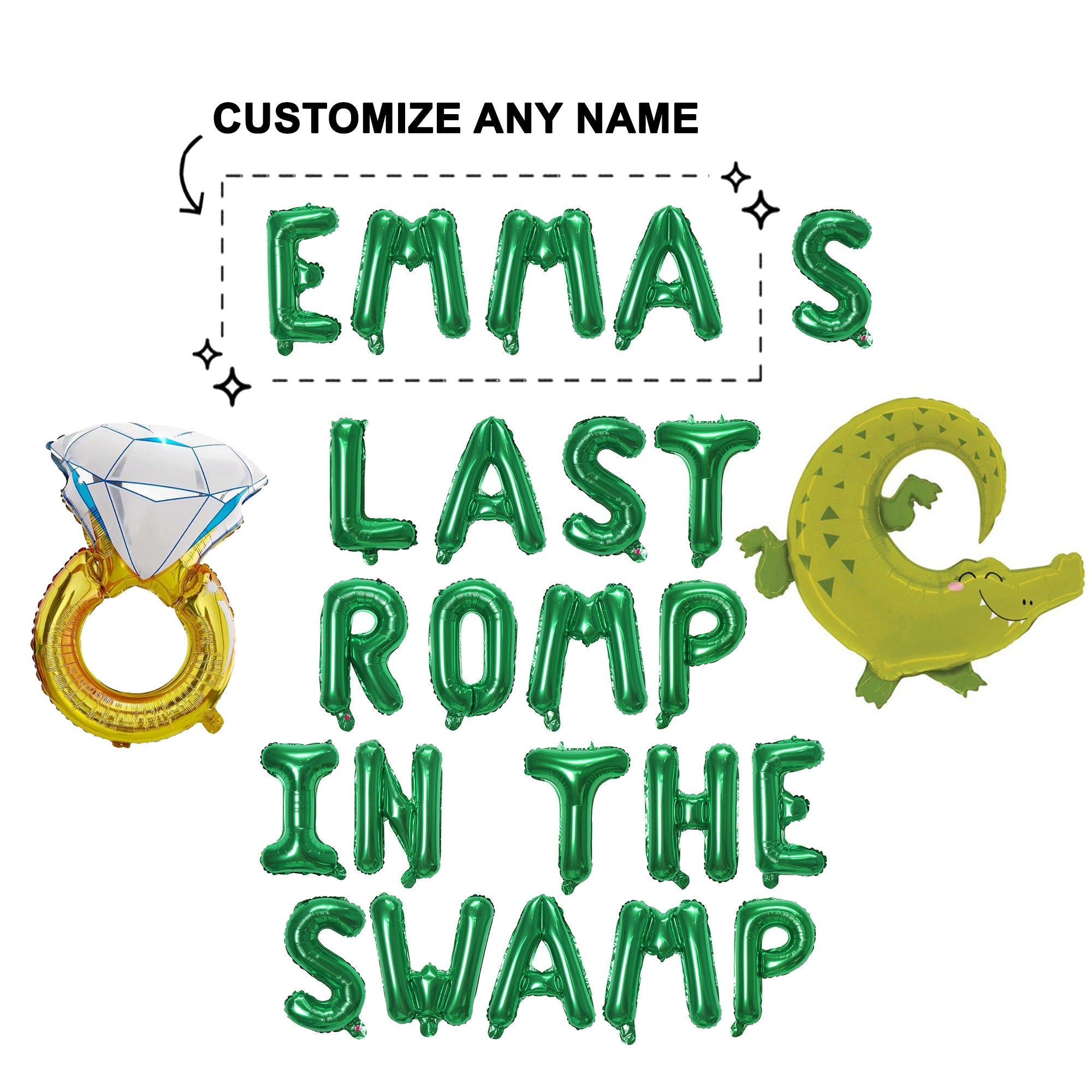 Custom Name Swamp Bachelorette Balloon Banner: Crocodile Ring Balloons Ogre Themed Party Decor