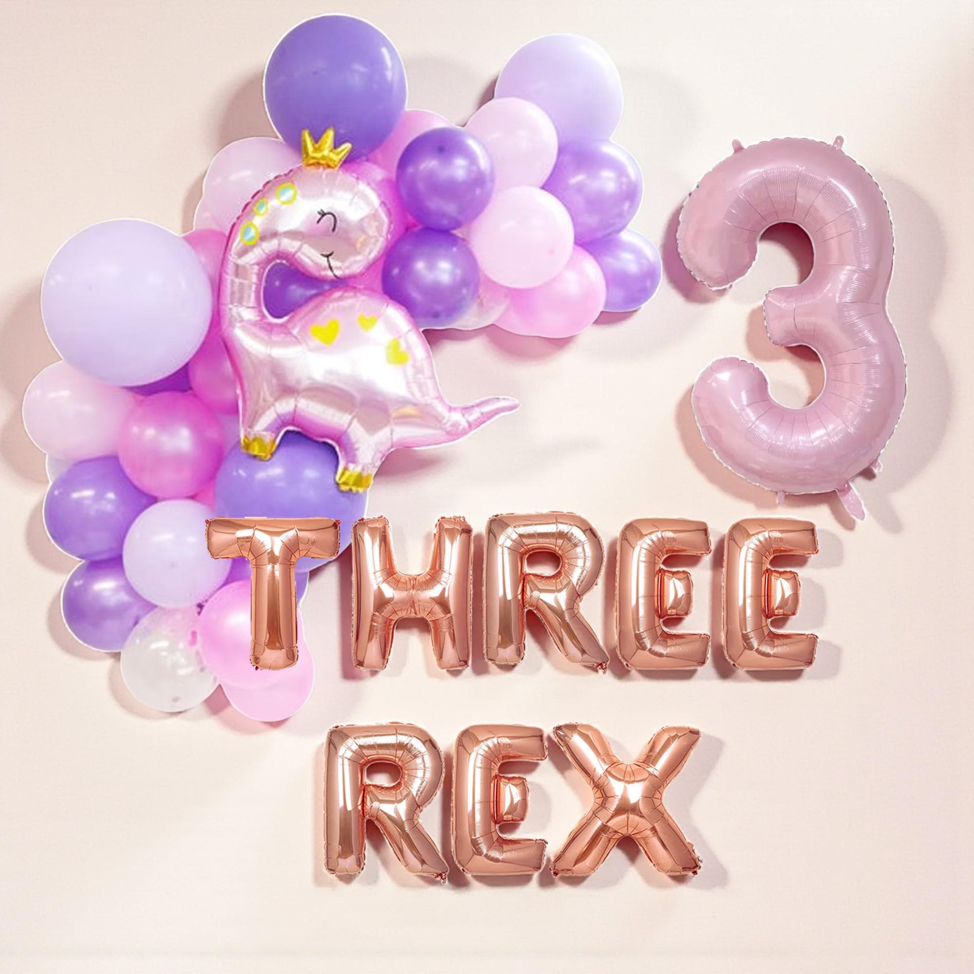 Three Rex 3rd Birthday Balloons: Dinosaur Party Decor