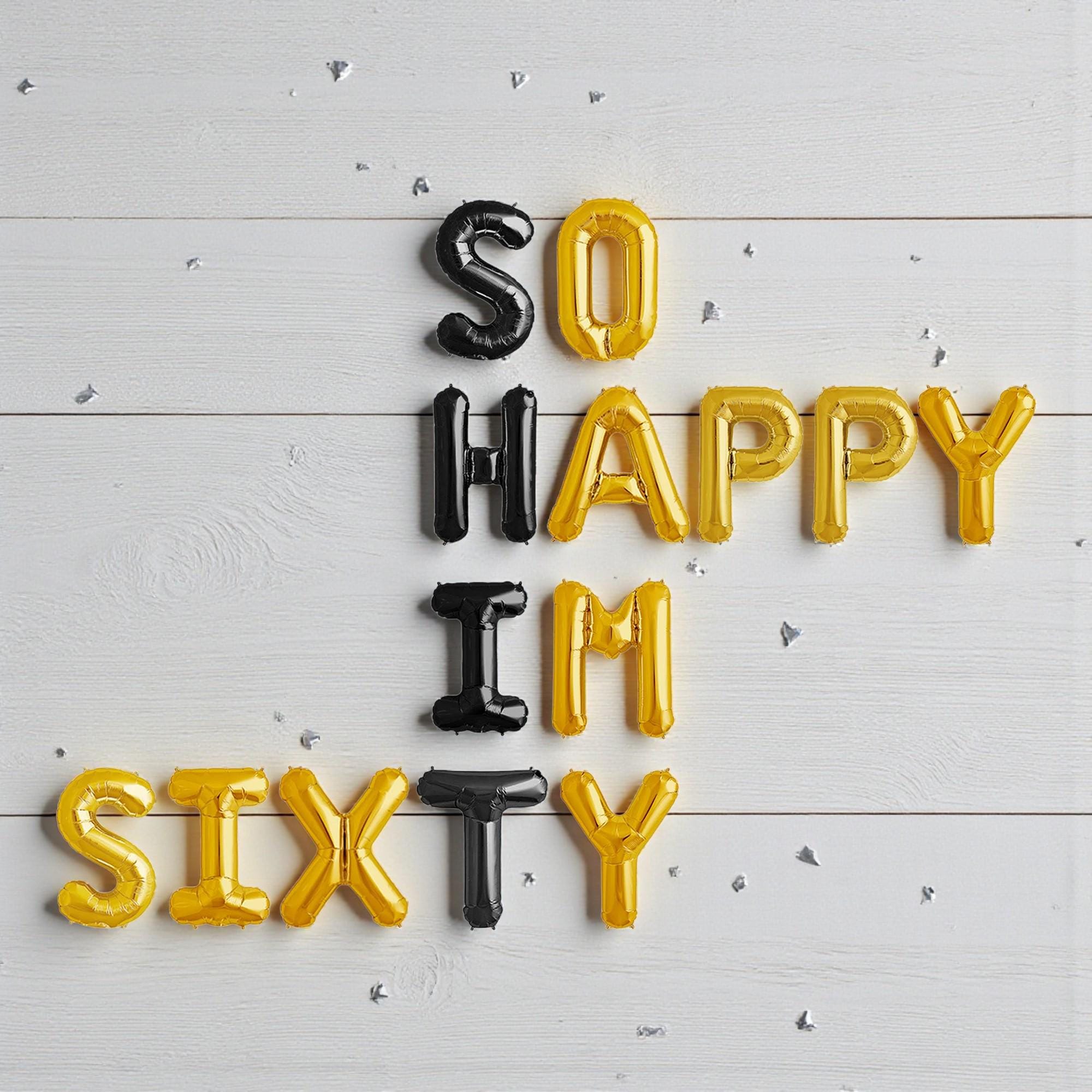 So Happy I'm Sixty Balloon Banner: 60th Birthday Party Decor
