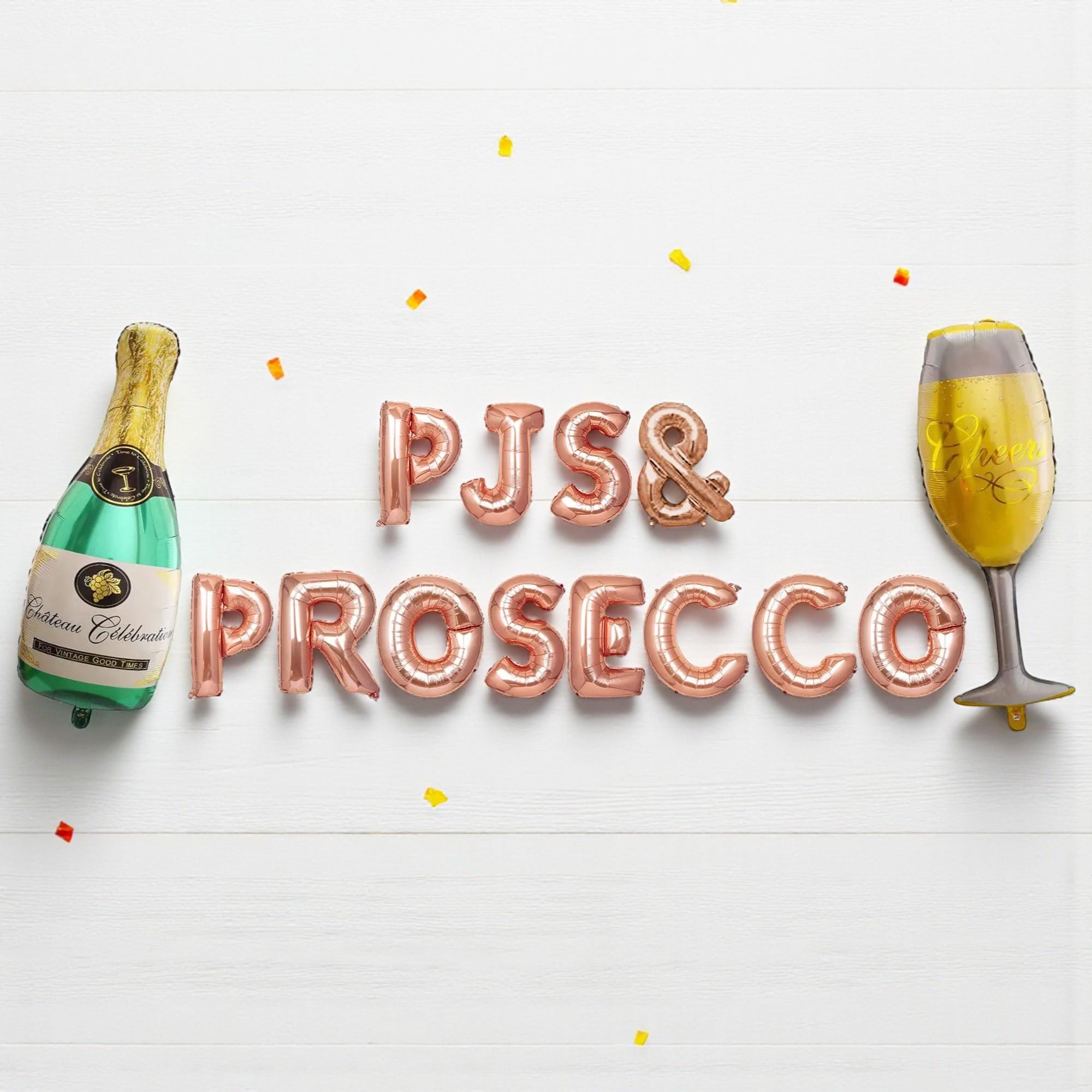 PJs & Prosecco Balloons: Bachelorette Party Banner