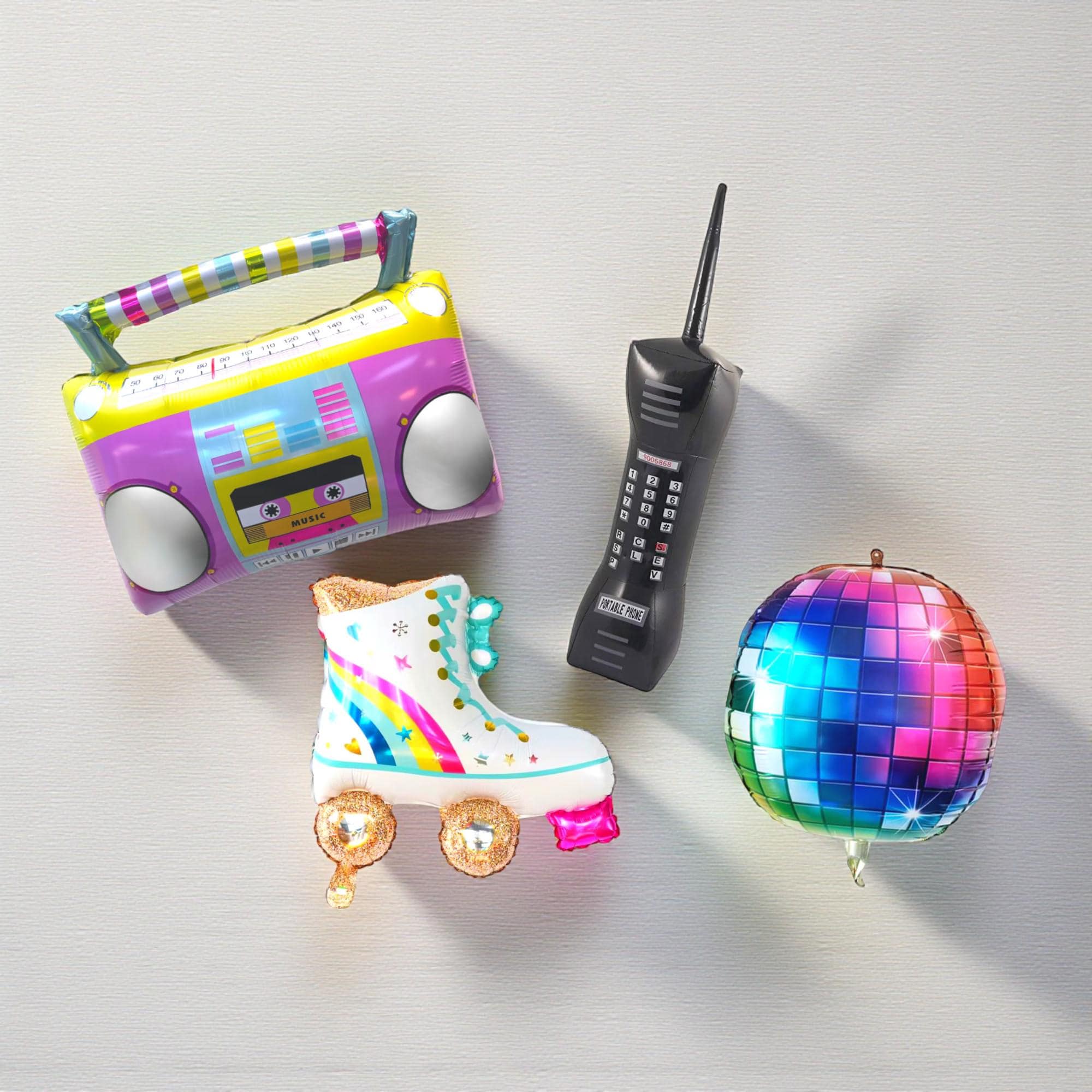 90s Party Balloon Set: Boombox, Skate, Disco, Cell Phone