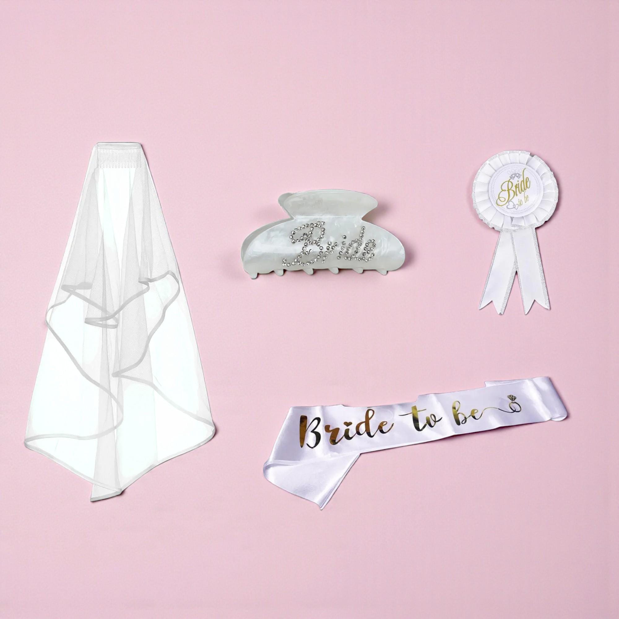 Bachelorette Party Kit: Bride Sash, Veil & Badge Bridal Shower Favors