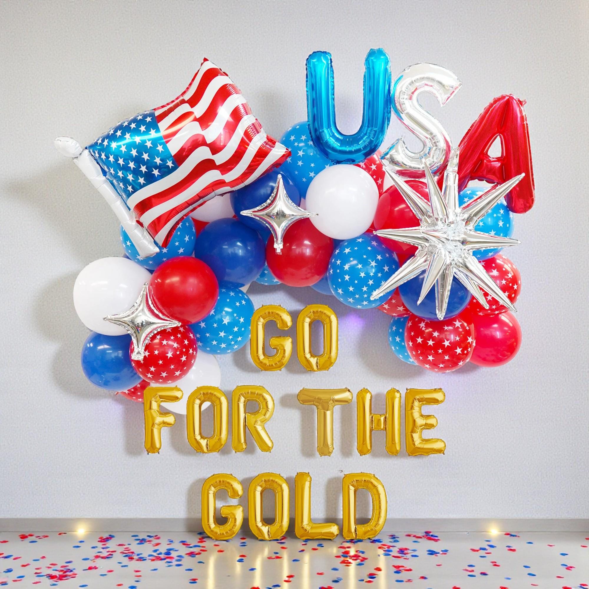 Go For the Gold Balloon Garland Set: Olympics Party Decor Game Day Backdrop Kit