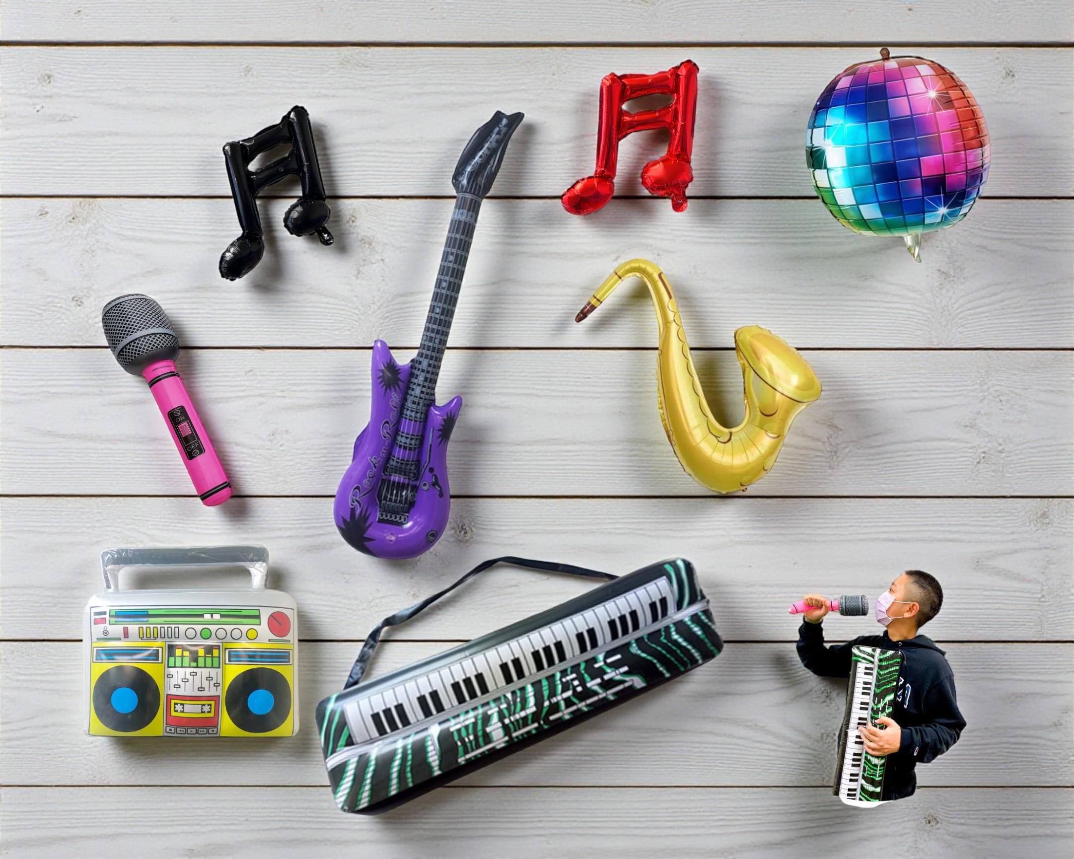 Music Themed Foil Balloons: Saxophone, Guitar, Microphone, Music Notes, Piano