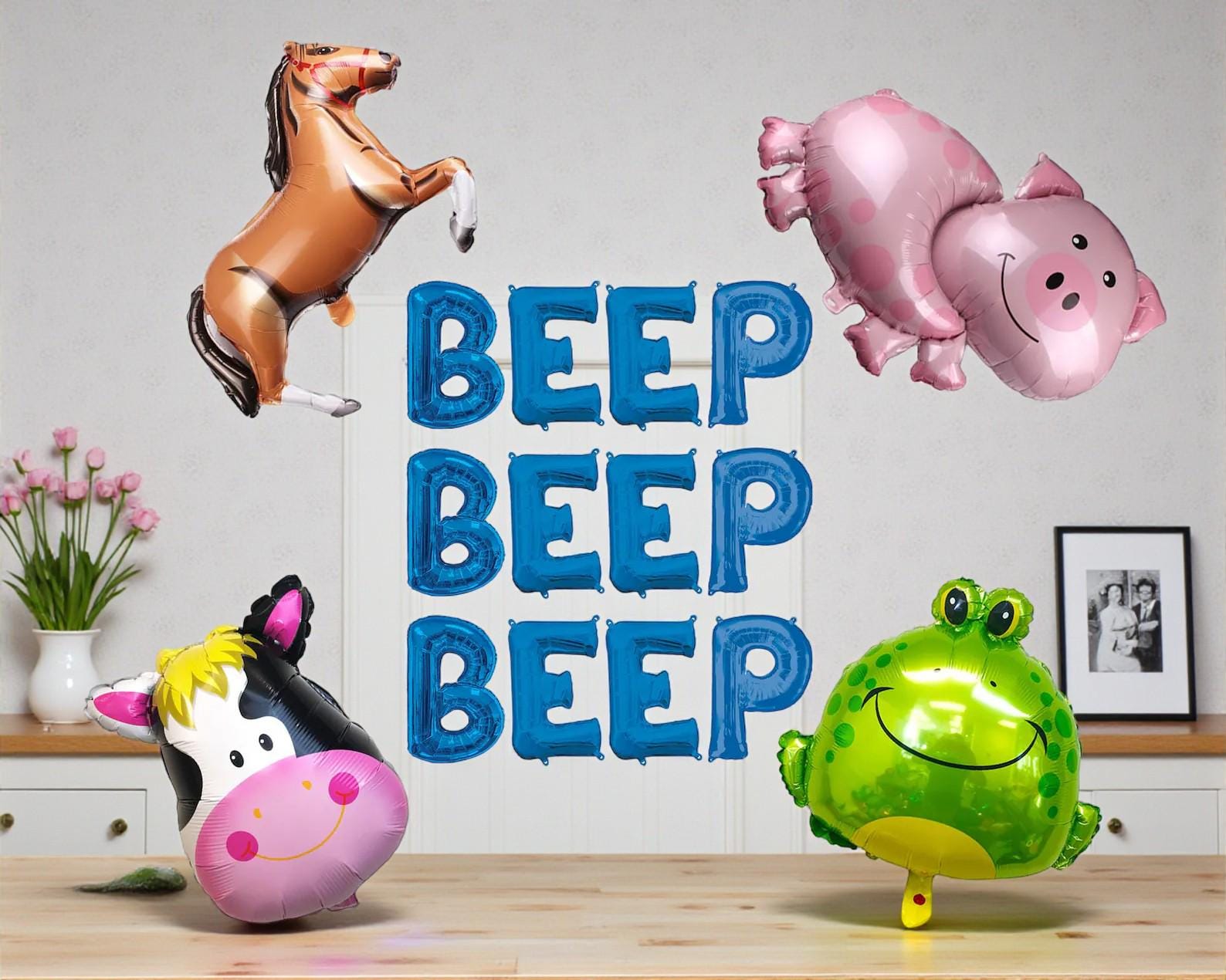 Beep Beep Beep Balloon Set: Farm Cow Pig Horse Truck Birthday Party Decor