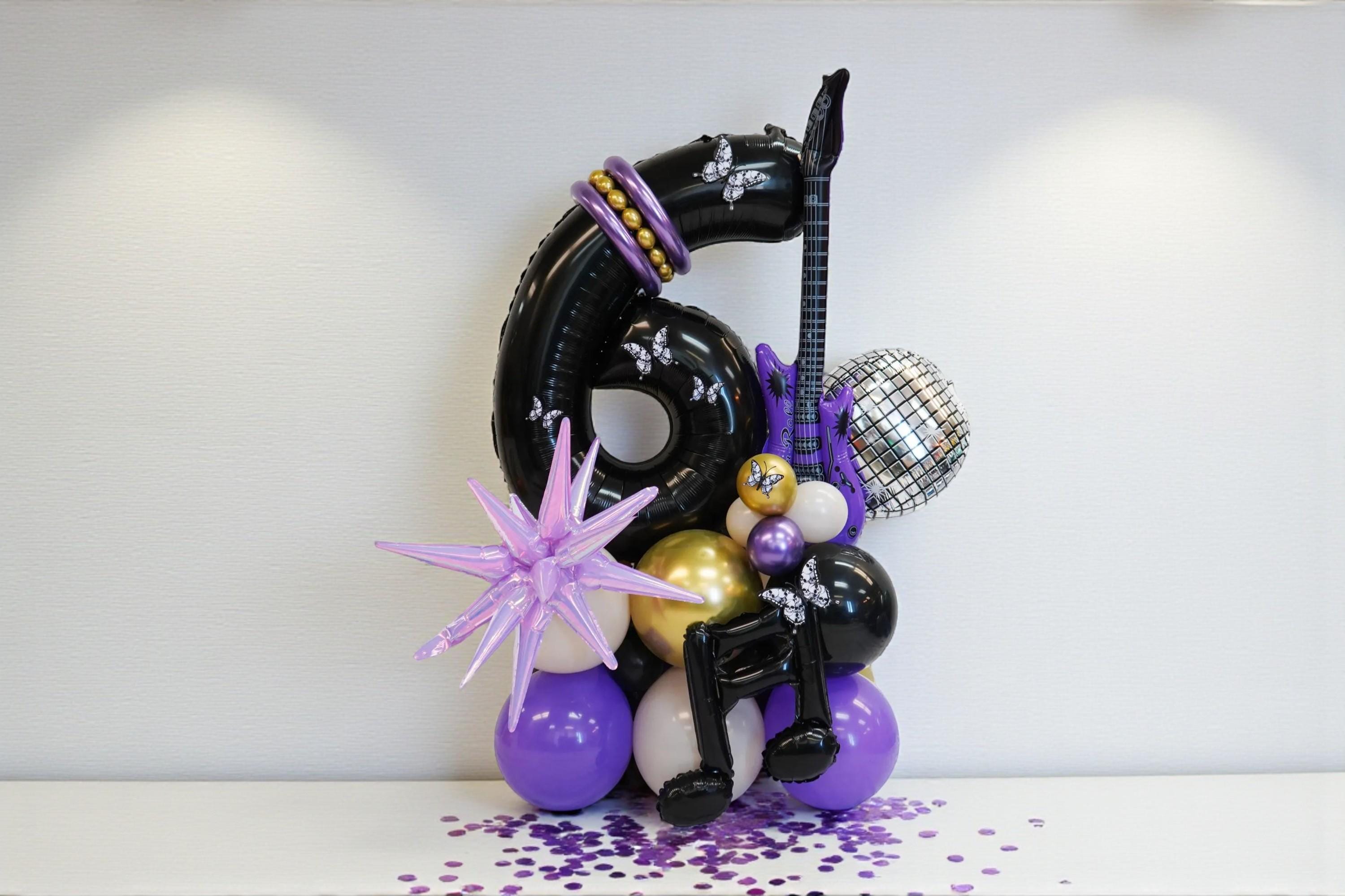 Music Hunters K Pop Rockstar Balloon Tower: Idol Rock Birthday Purple Black K-pop Hunters Decor