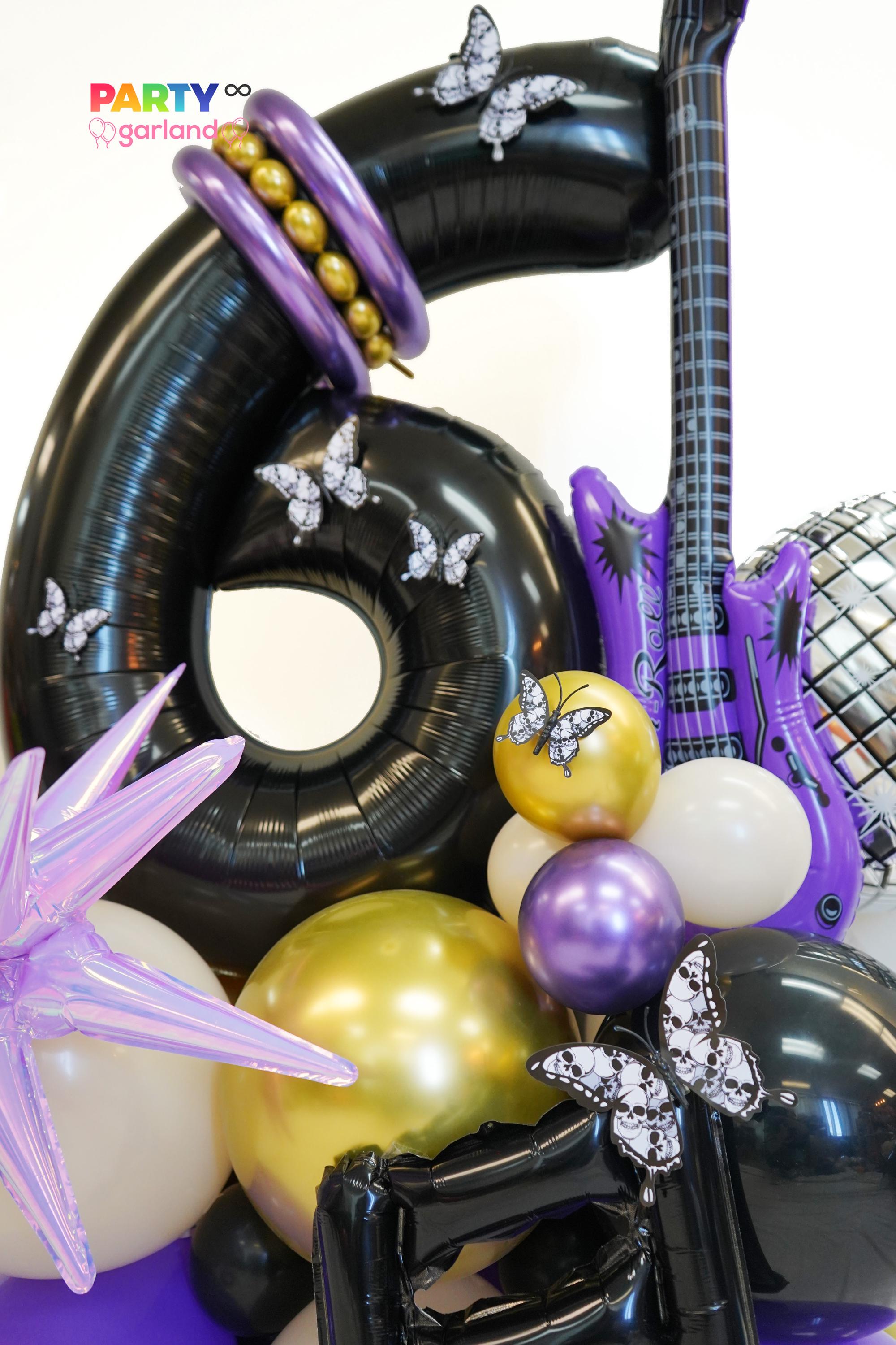 Music Hunters K Pop Rockstar Balloon Tower: Idol Rock Birthday Purple Black K-pop Hunters Decor