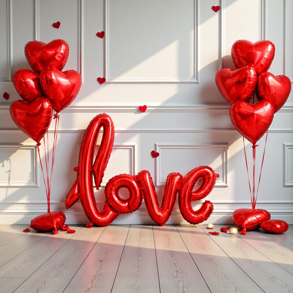 Love Balloon Banner Red Heart Bouquet: Valentine’s Day Galentine Decor Romantic Proposal Wedding Backdrop