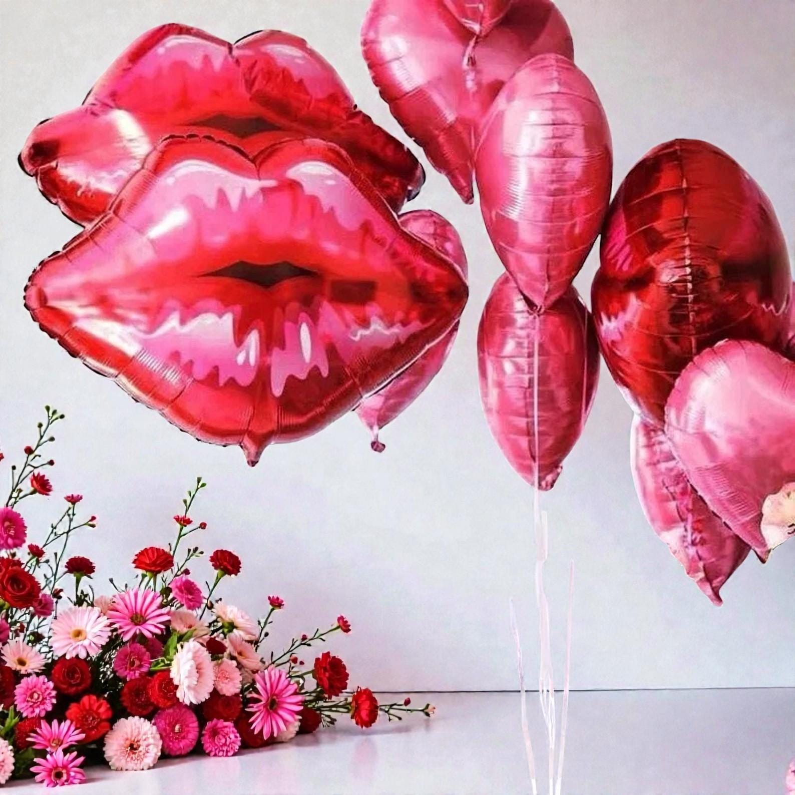 Red Lips 34‘’ Lipstick 32'' Balloon Kit: Valentine Galentine Kiss Makeup Fun Fashion Decor