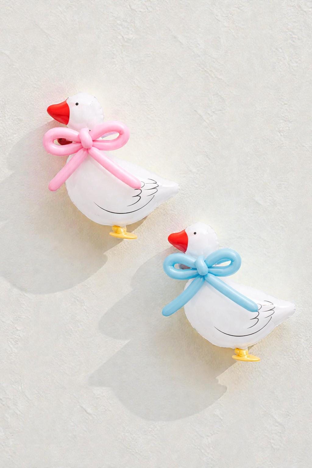 One Silly Goose Walking Balloon: Blue Pink Bow First Birthday Baby Shower Animal Party