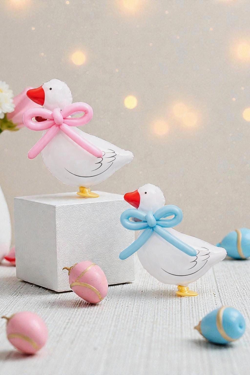 One Silly Goose Walking Balloon: Blue Pink Bow First Birthday Baby Shower Animal Party