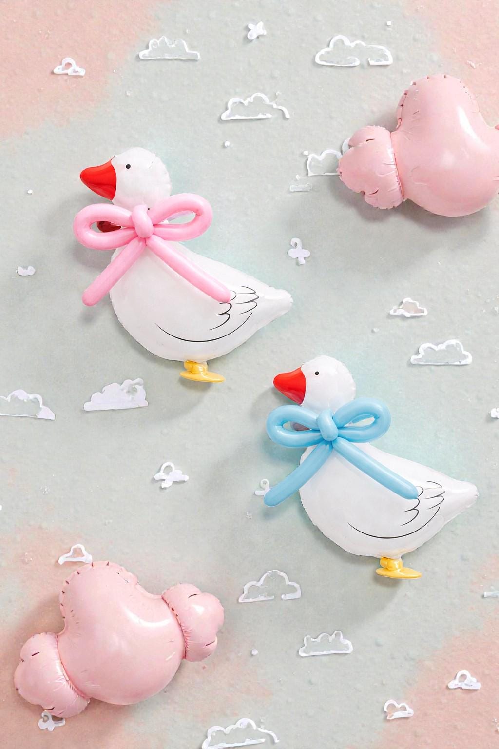 One Silly Goose Walking Balloon: Blue Pink Bow First Birthday Baby Shower Animal Party