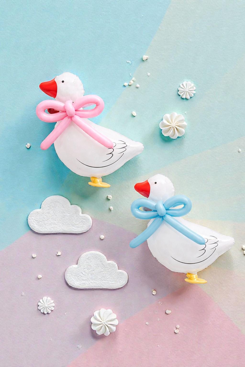 One Silly Goose Walking Balloon: Blue Pink Bow First Birthday Baby Shower Animal Party