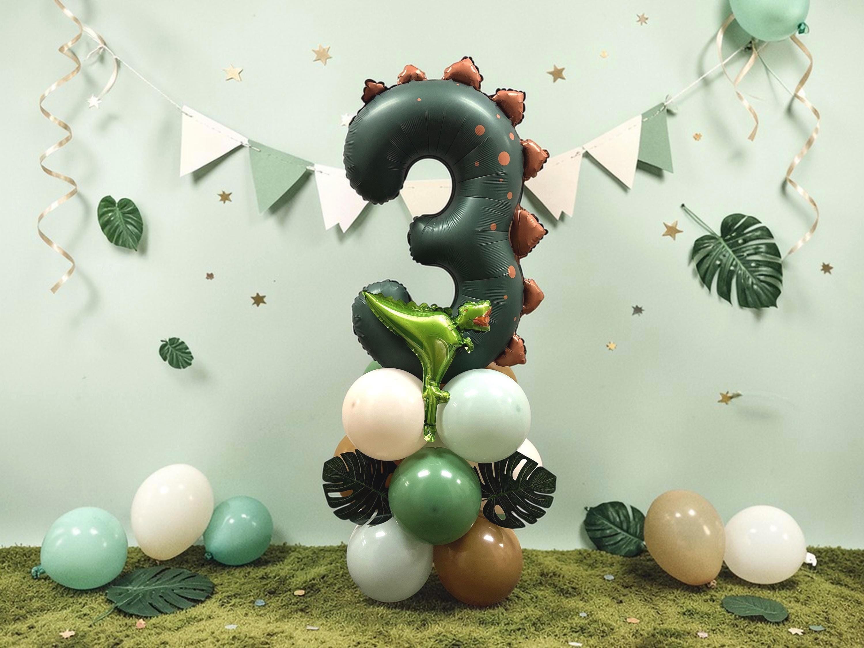 Dinosaur Number 3 Balloon Stack: T-Rex Jurassic 3rd Birthday Party Decor