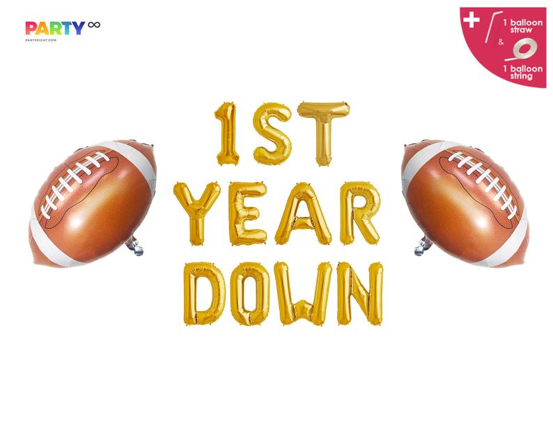 First Year Down Banner with football Balloon Set