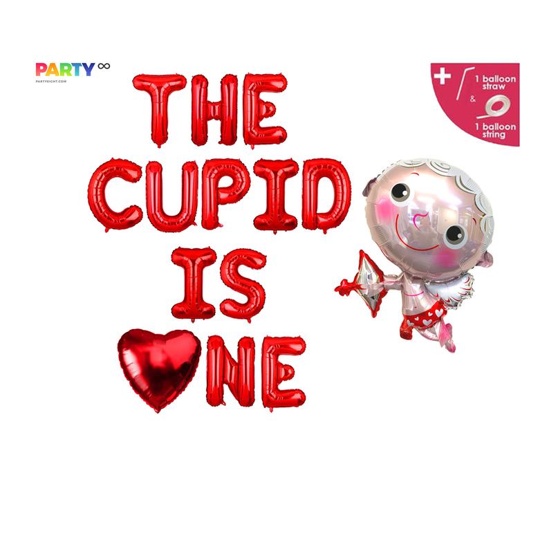 The Cupid is ONE Valentines Day themed 1st birthday Balloon Banner