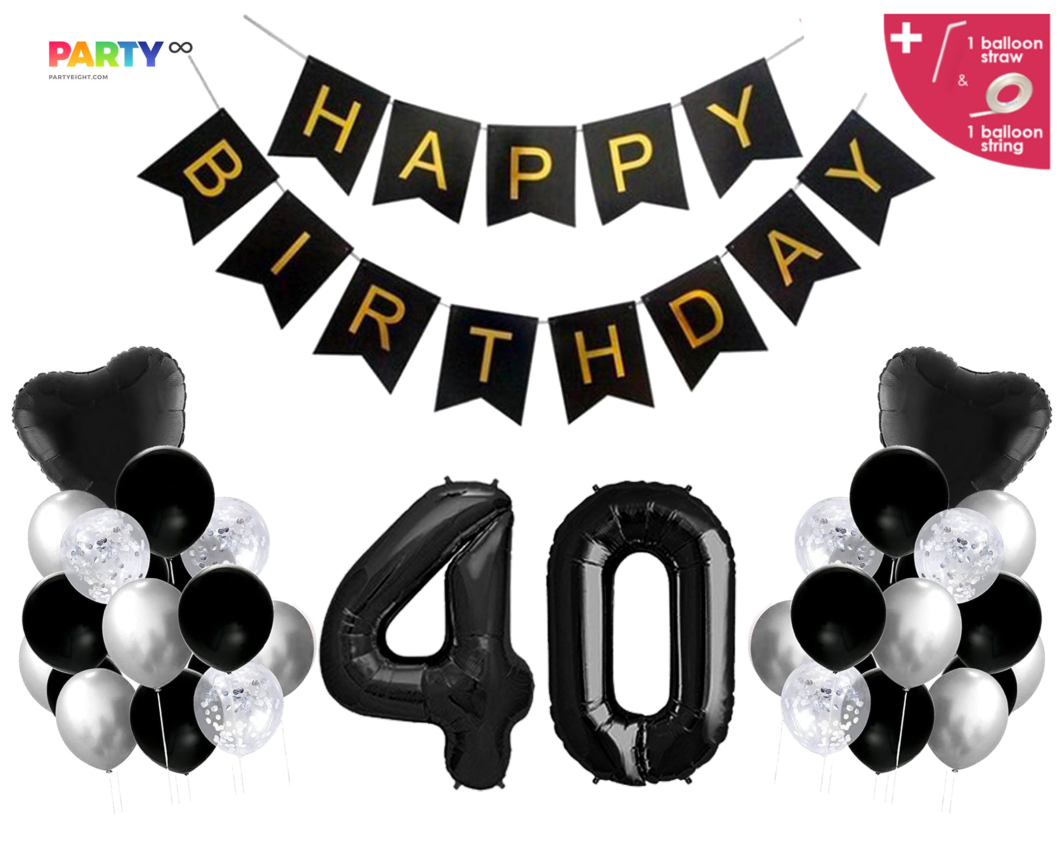 Black Themed 40th Birthday Balloon Set