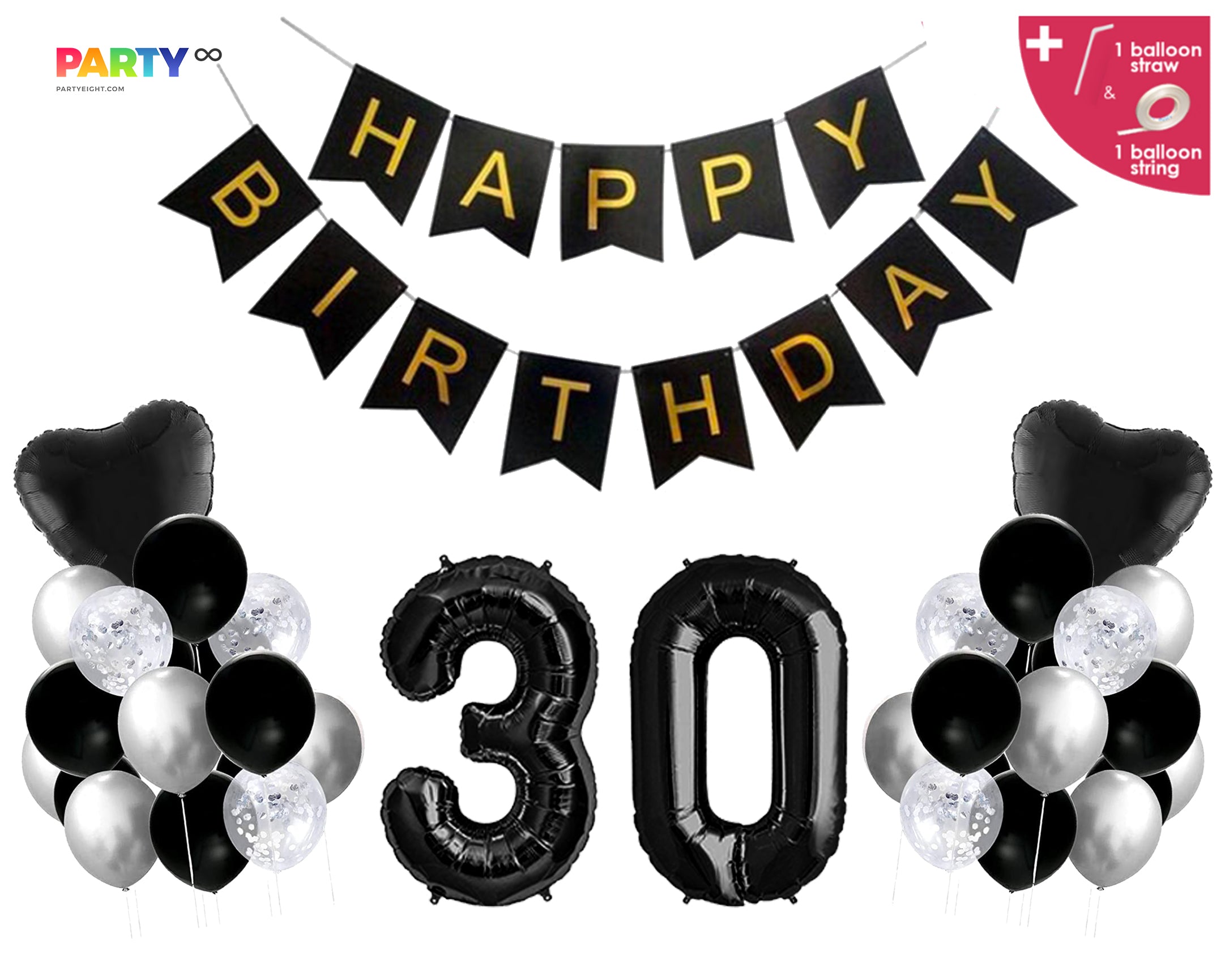 Black Themed 30th Birthday Balloon Set