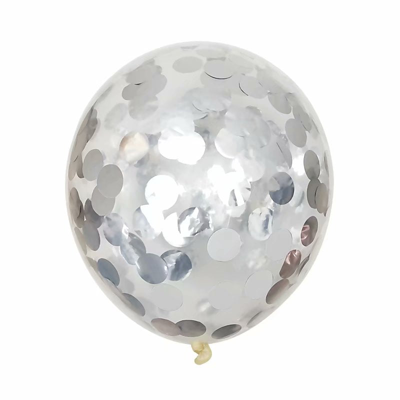 A silver confetti balloon with metallic shine. perfect for weddings decoration, girl's party and birthday party.  