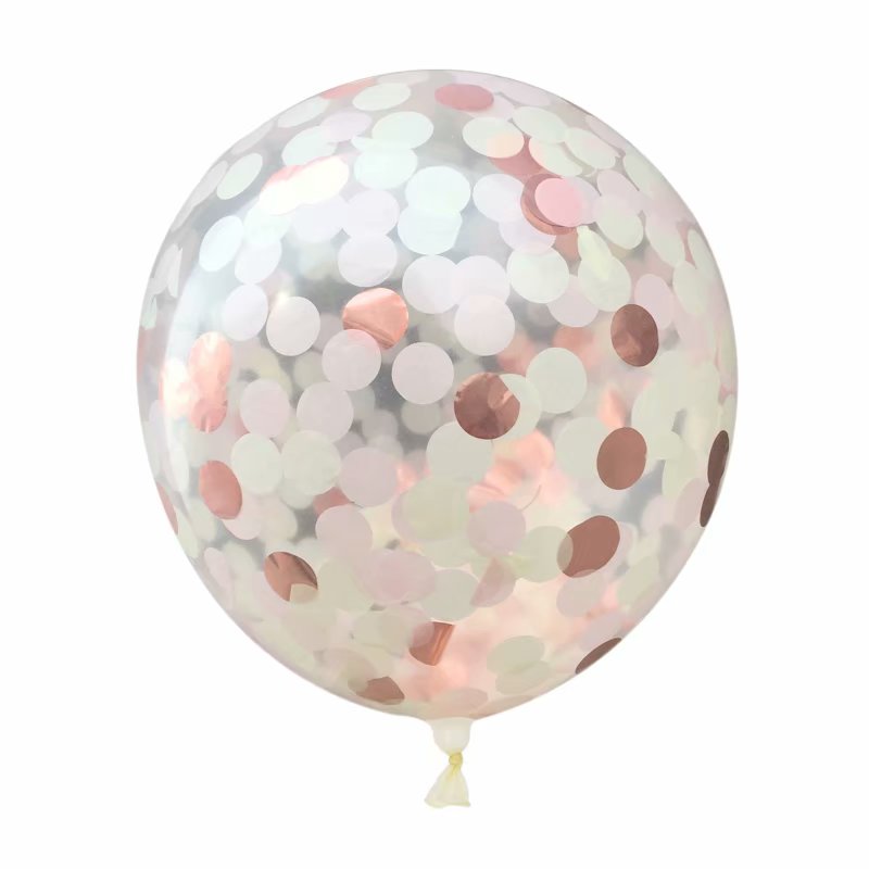 A mix-color confetti balloon with metallic shine. perfect for weddings decoration, girl's party and birthday party.  