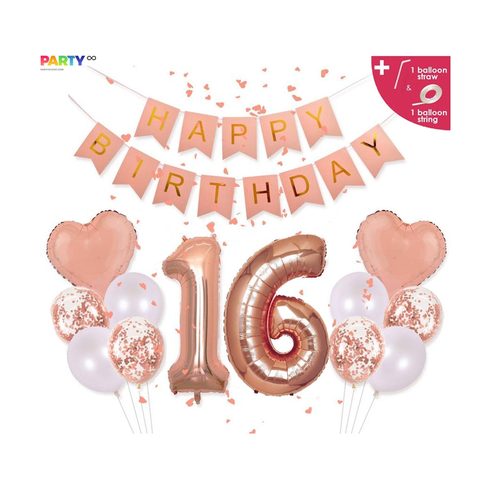 Rose Gold 16th Birthday Balloon Decoration Set