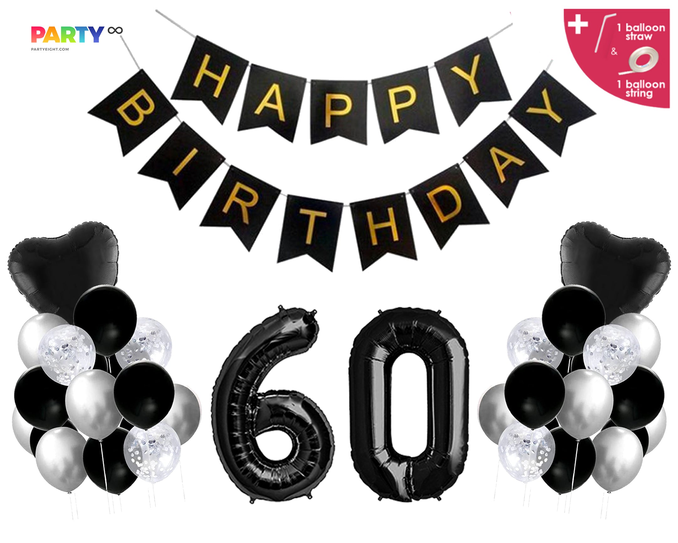 Black Themed 60th Birthday Balloon Set