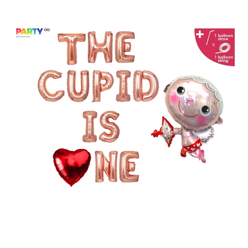 The Cupid is ONE Valentines Day themed 1st birthday Balloon Banner