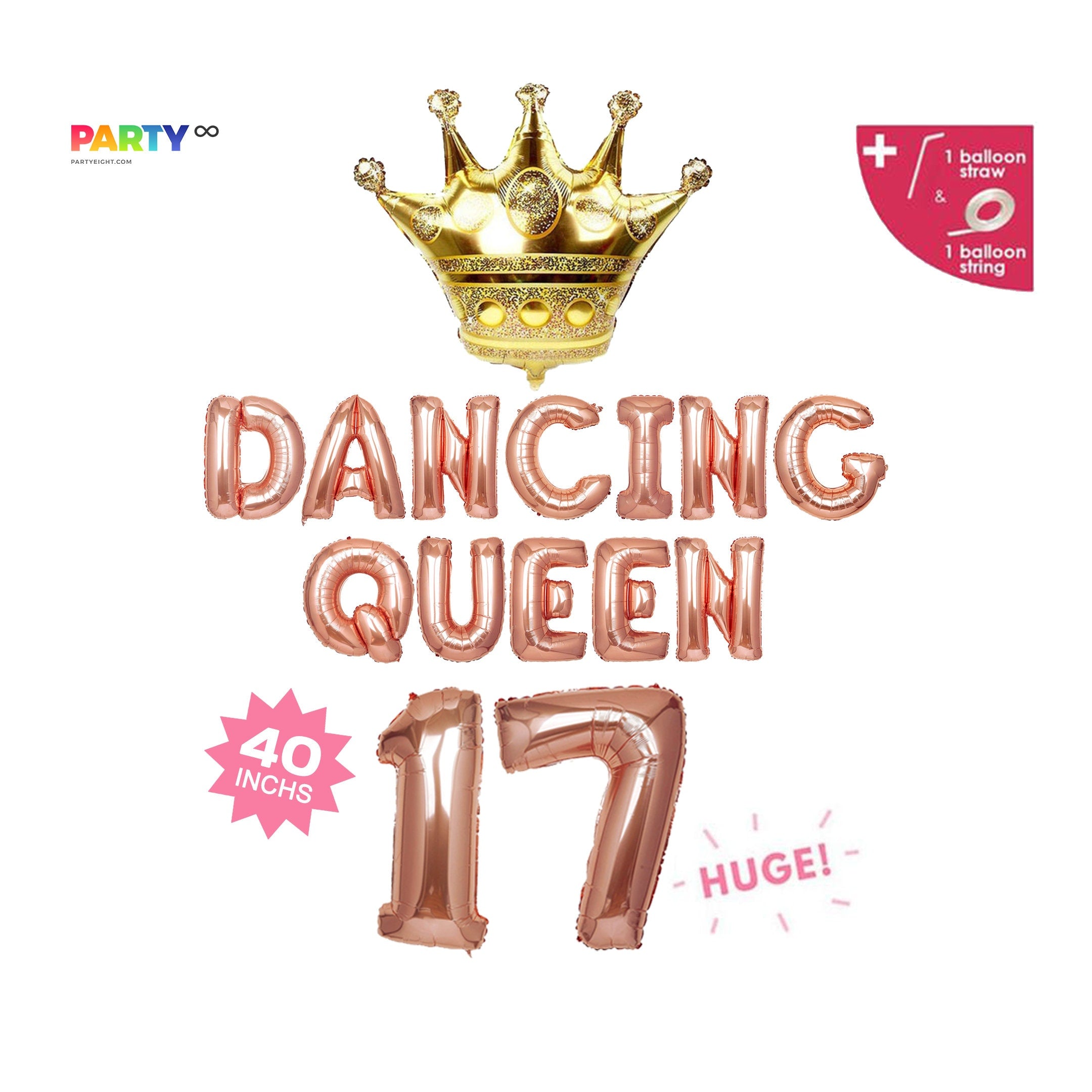 17th Birthday Party Decorations Balloons | Dancing Queen at 17 Banner | Jumbo 17 Balloons 17th Birthday Balloon | Crown Balloon