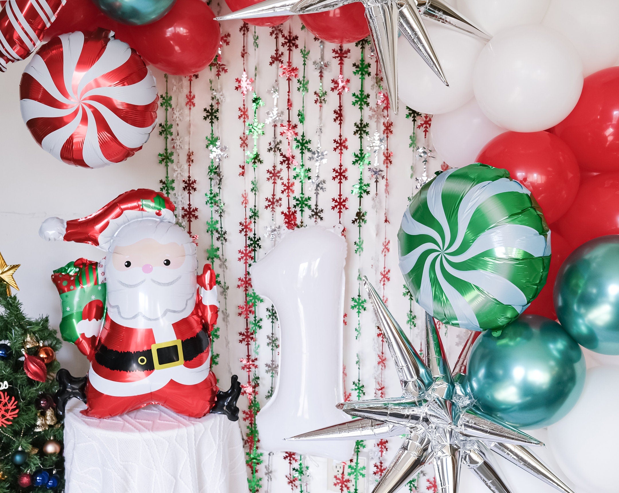 Christmas theme 1st birthday Balloon Garland kit | Friendsmas Christmas Party Santa Candy Cane Balloon Arch | Winter Onderland | Baby Shower