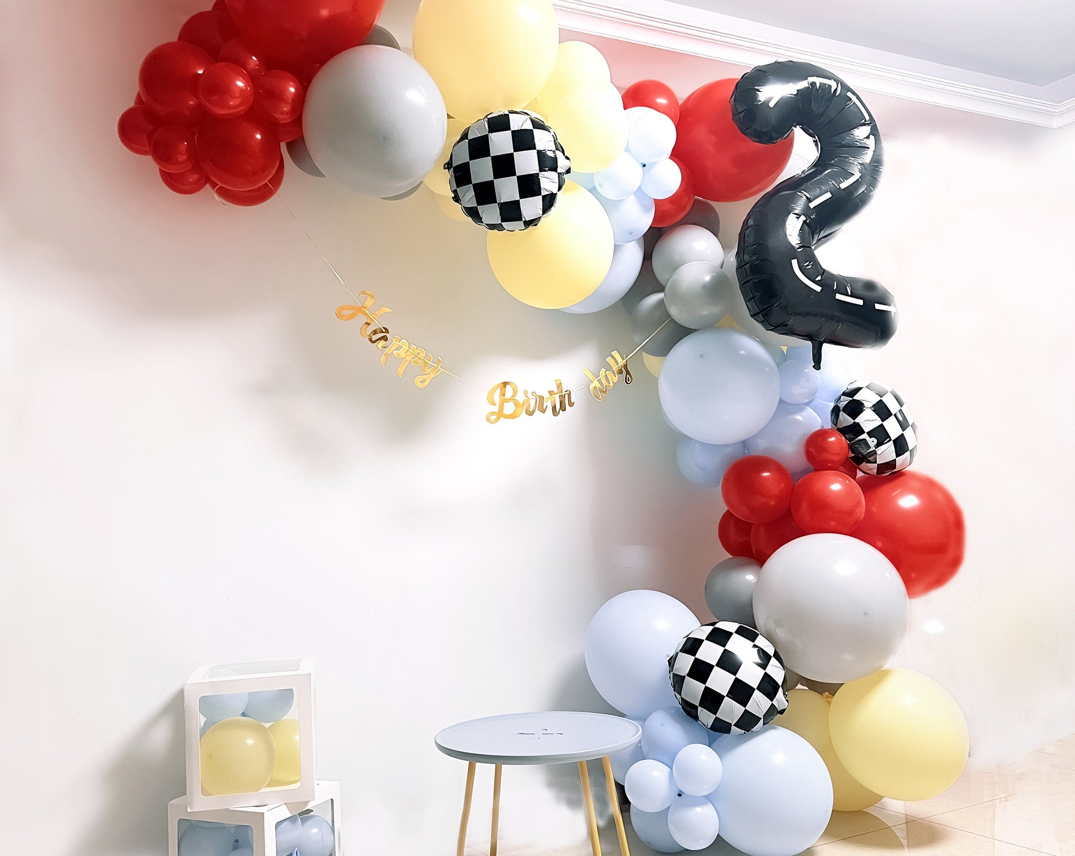 Retro Two Fast Birthday Party Decorations Balloon Garland