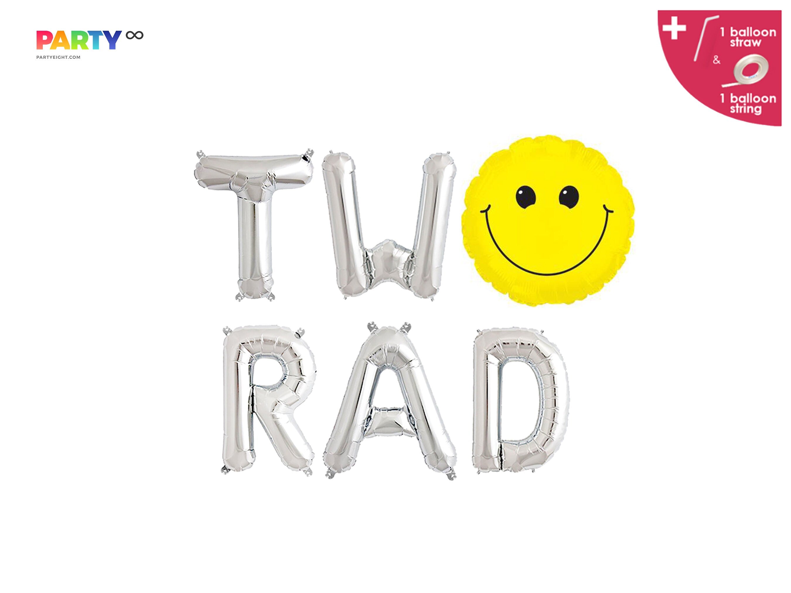 Two Rad Balloon Banner with Smile Face balloon  | Happy Dude Themed 2nd Birthday Party Decorations | 2nd Birthday party