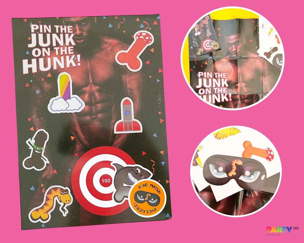 Pin the Junk on the Black Hunk Bachelorette Party Game | Pin the Pecker Bachelorette Favors African American Hen Party Naughty Bachelorette