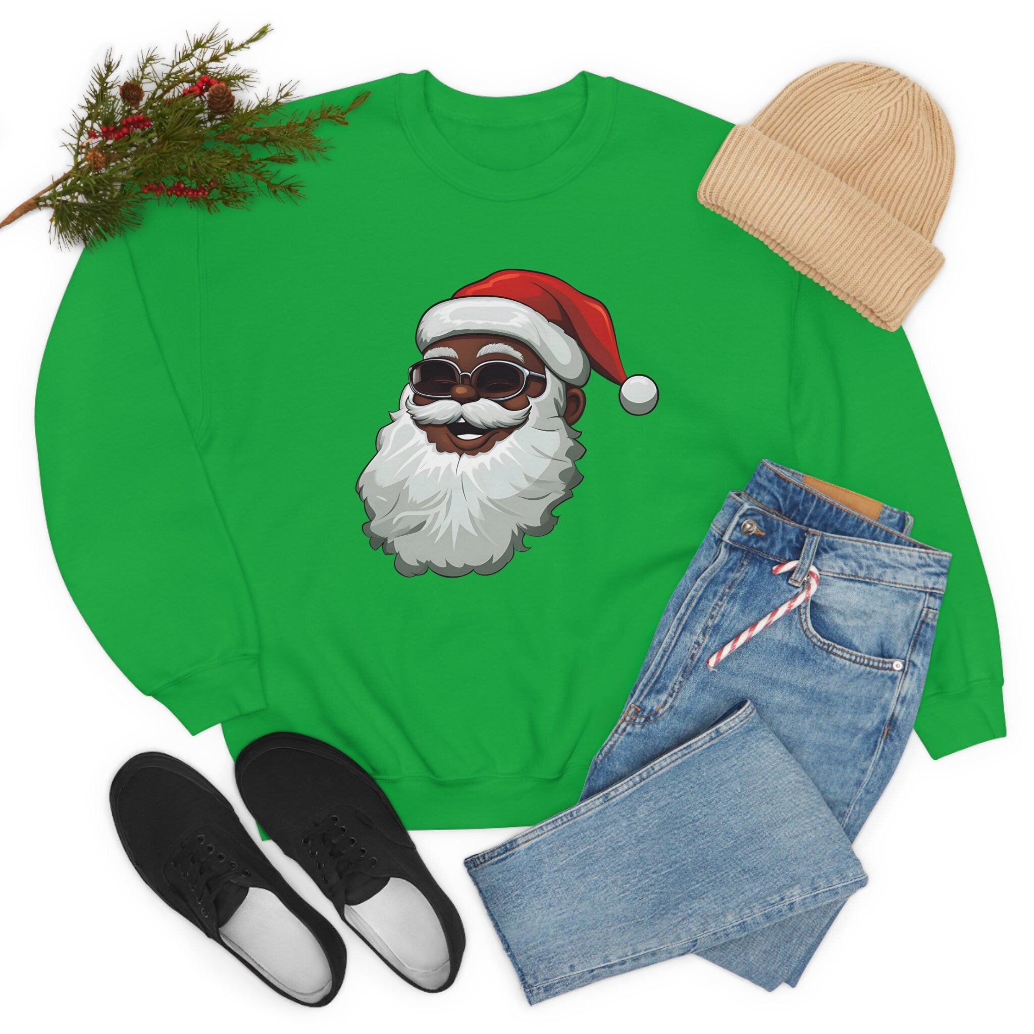 Black Santa Claus Sweatshirt | Christmas in July Santa sweatshirt | Retro Black Santa Sweater | Vintage Black Santa Christmas Shirt