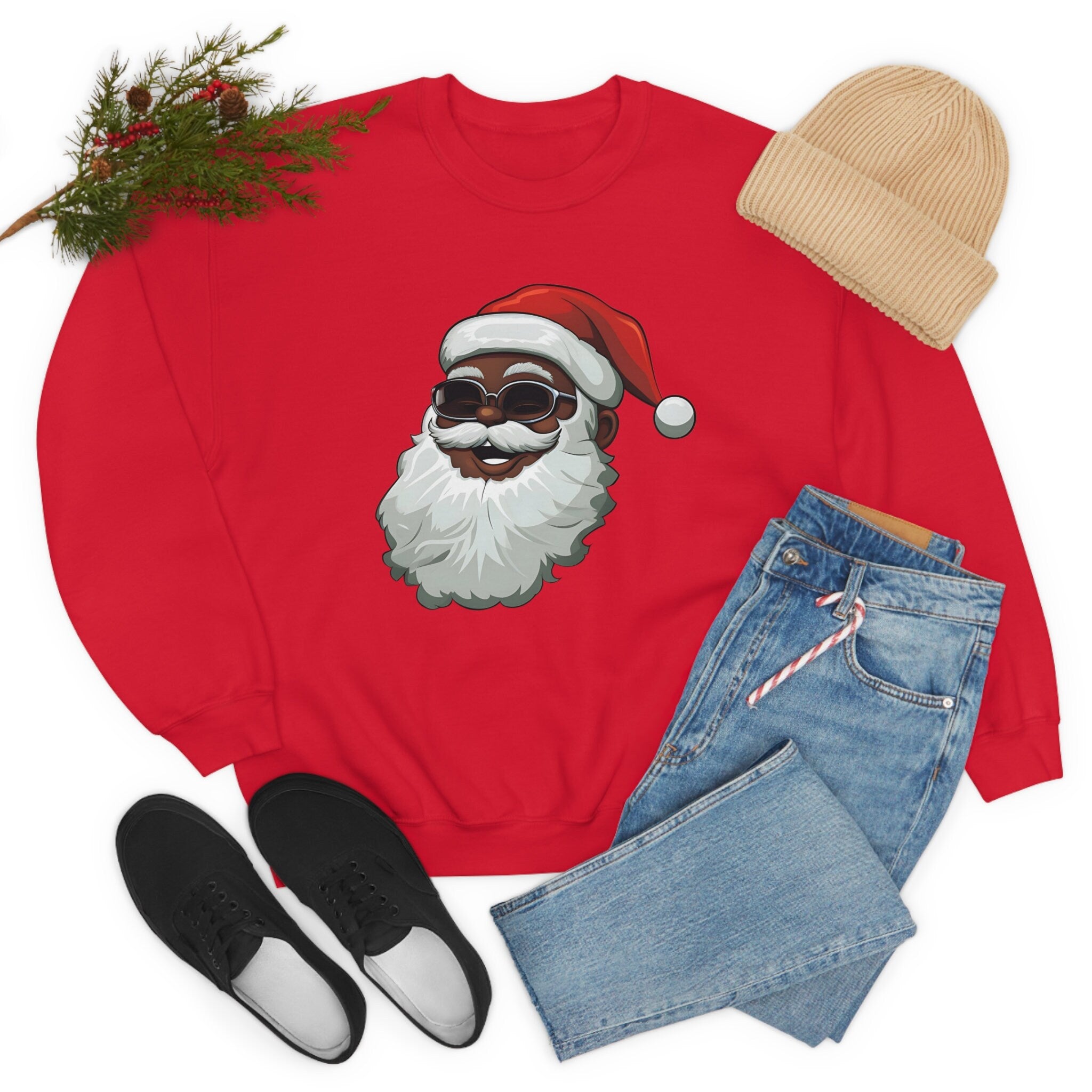 Black Santa Claus Sweatshirt | Christmas in July Santa sweatshirt | Retro Black Santa Sweater | Vintage Black Santa Christmas Shirt