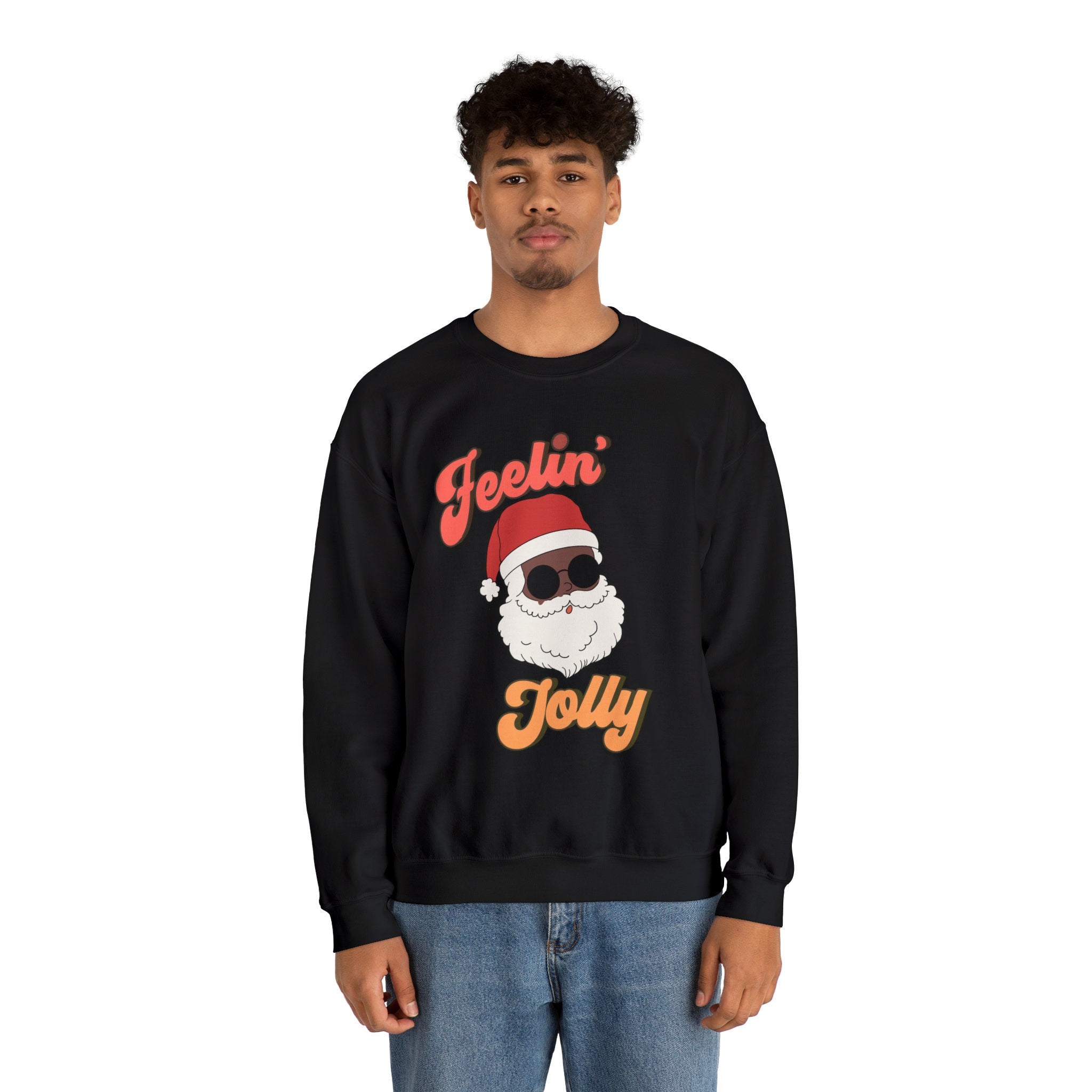 Christmas feeling jolly vintage retro Black Santa Claus Sweatshirt | Christmas in July Santa sweatshirt | Black Santa Sweater