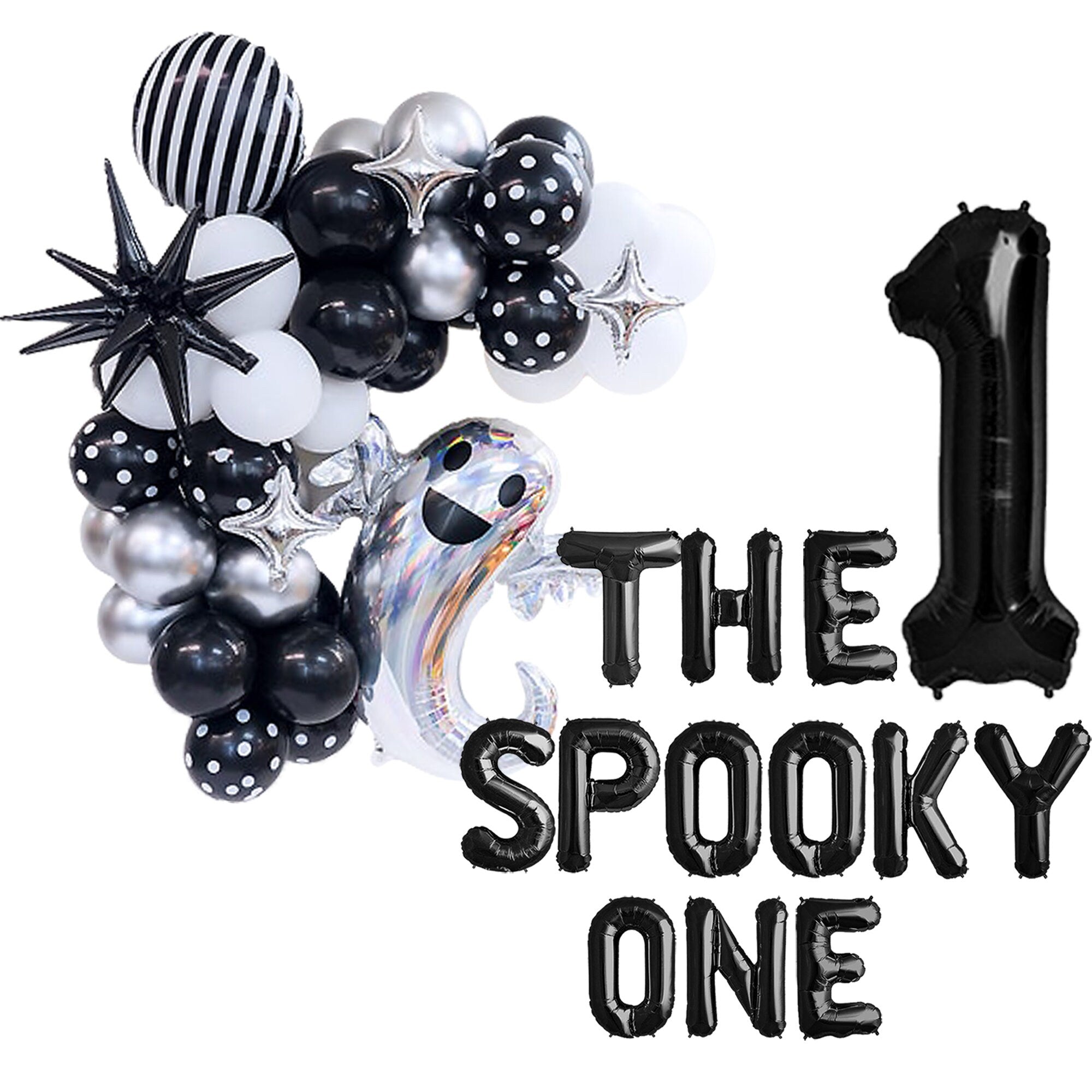 The Spooky One Balloon Garland Set |   Halloween Themed 1st Birthday Banner Decorations | Little Boo Birthday