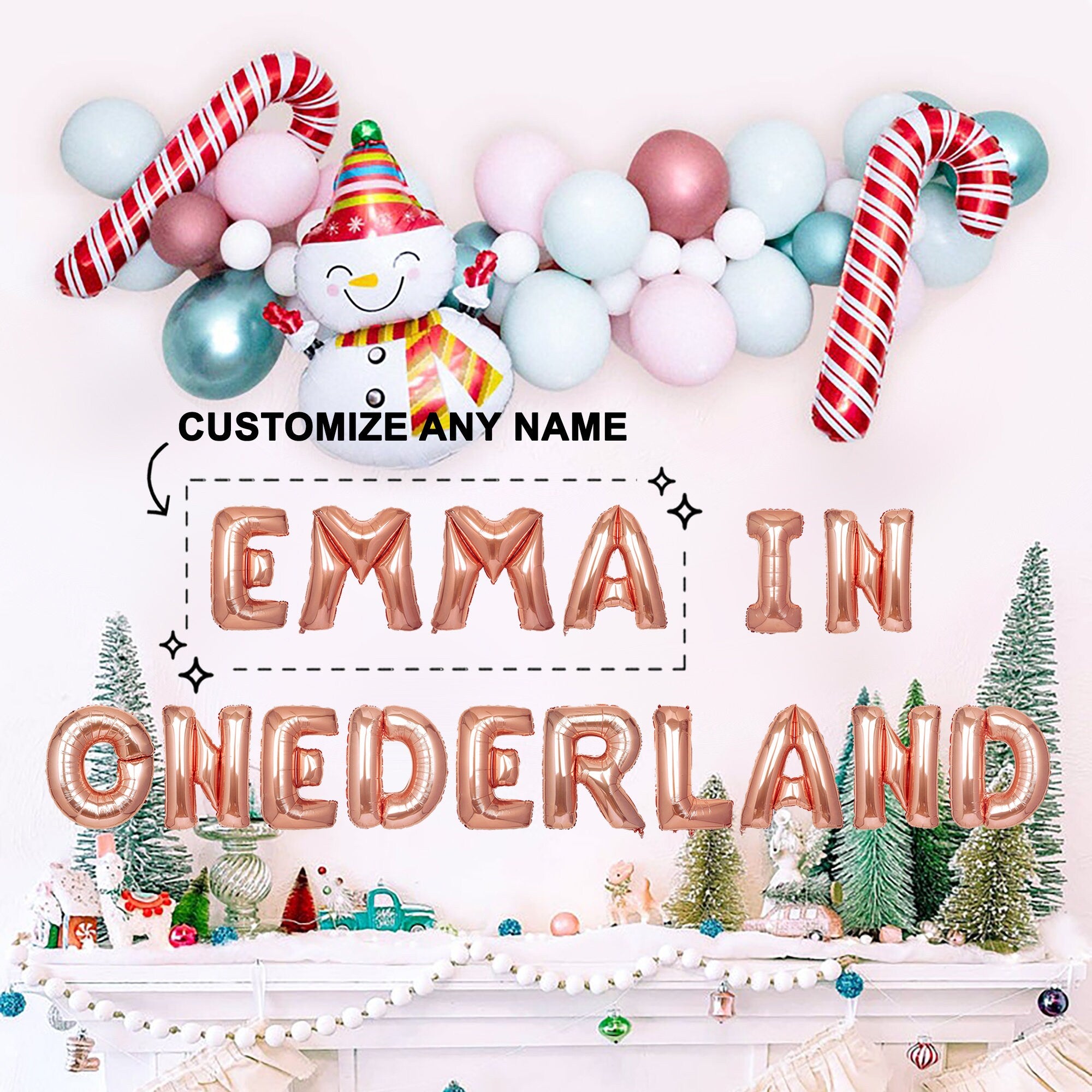 Personalized Name Onederland Party Decorations Balloon Banner | Alice in Wonderland Decor 1st Birthday Onederland Sign