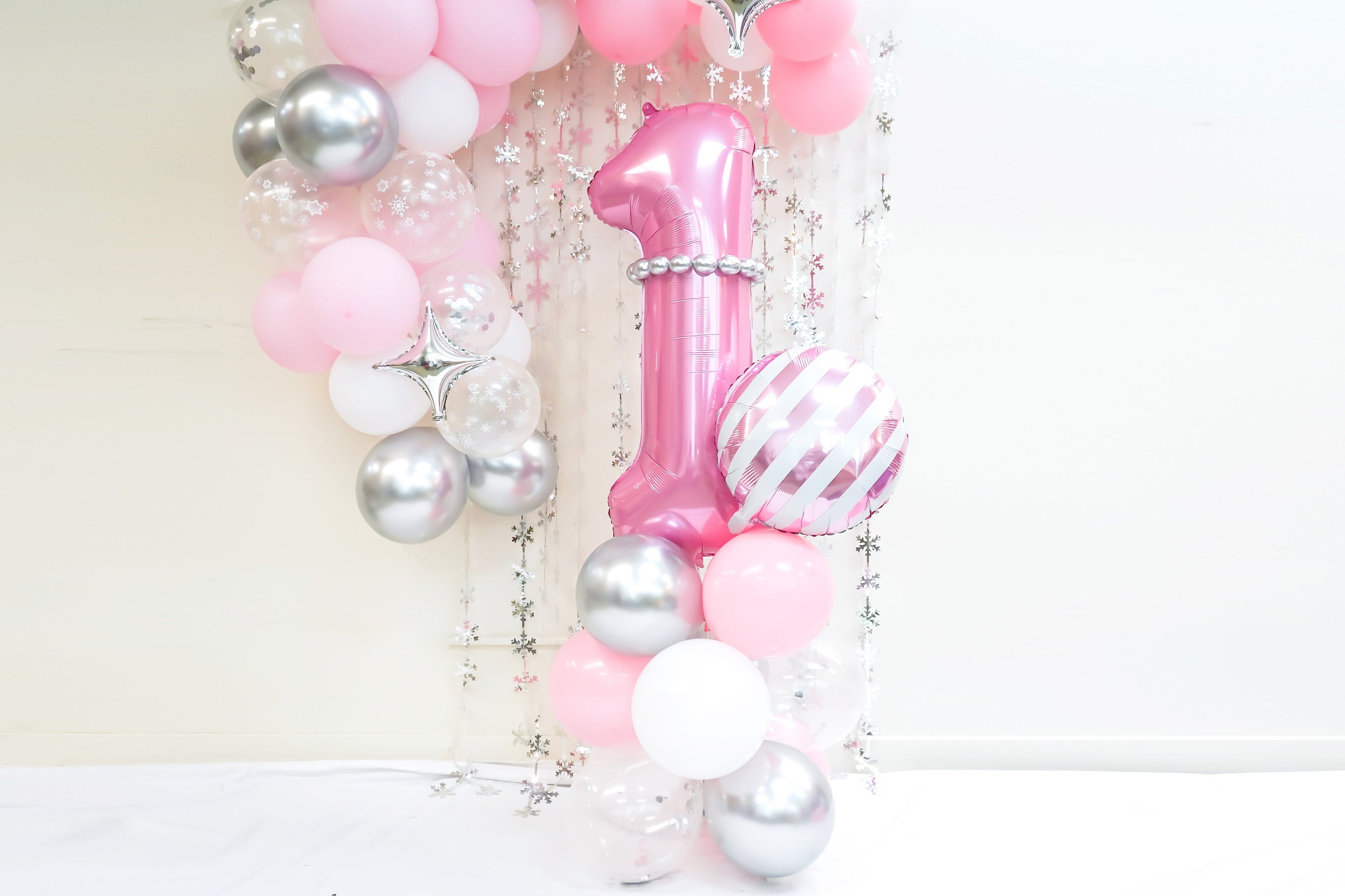 Winter Onederland Birthday Balloon Garland kit | Pink Winter Wonderland Birthday column | Winter Baby Shower | Winter Bridal Arch
